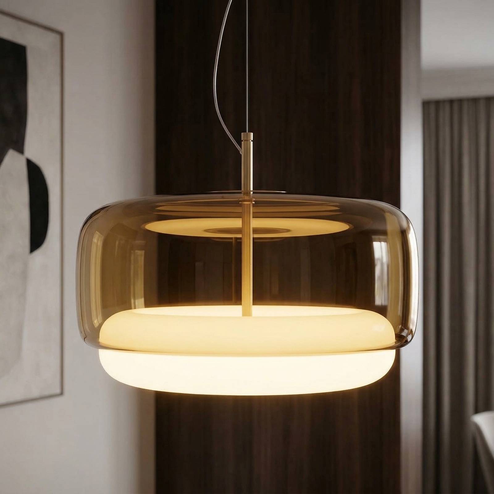 Vistosi Suspension LED Jube SP G en verre, brun/blanc