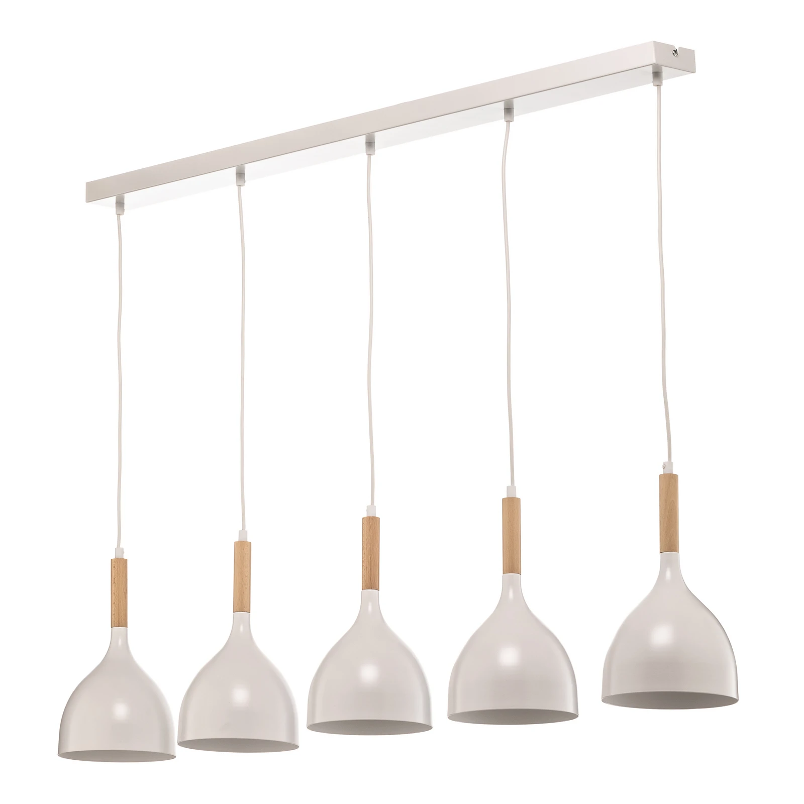 Lampada a sospensione Noak a 5 luci lunga bianco/legno naturale