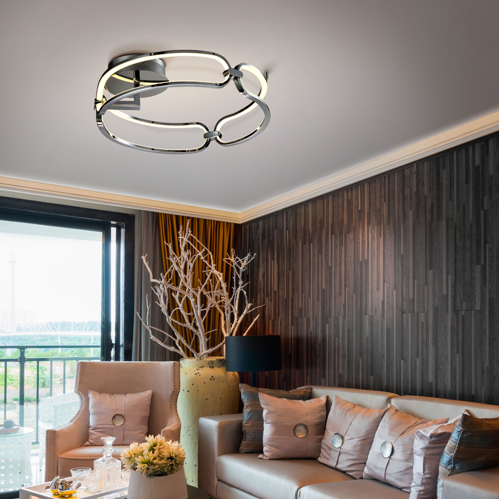 Colette LED ceiling light, three-bulb, chrome