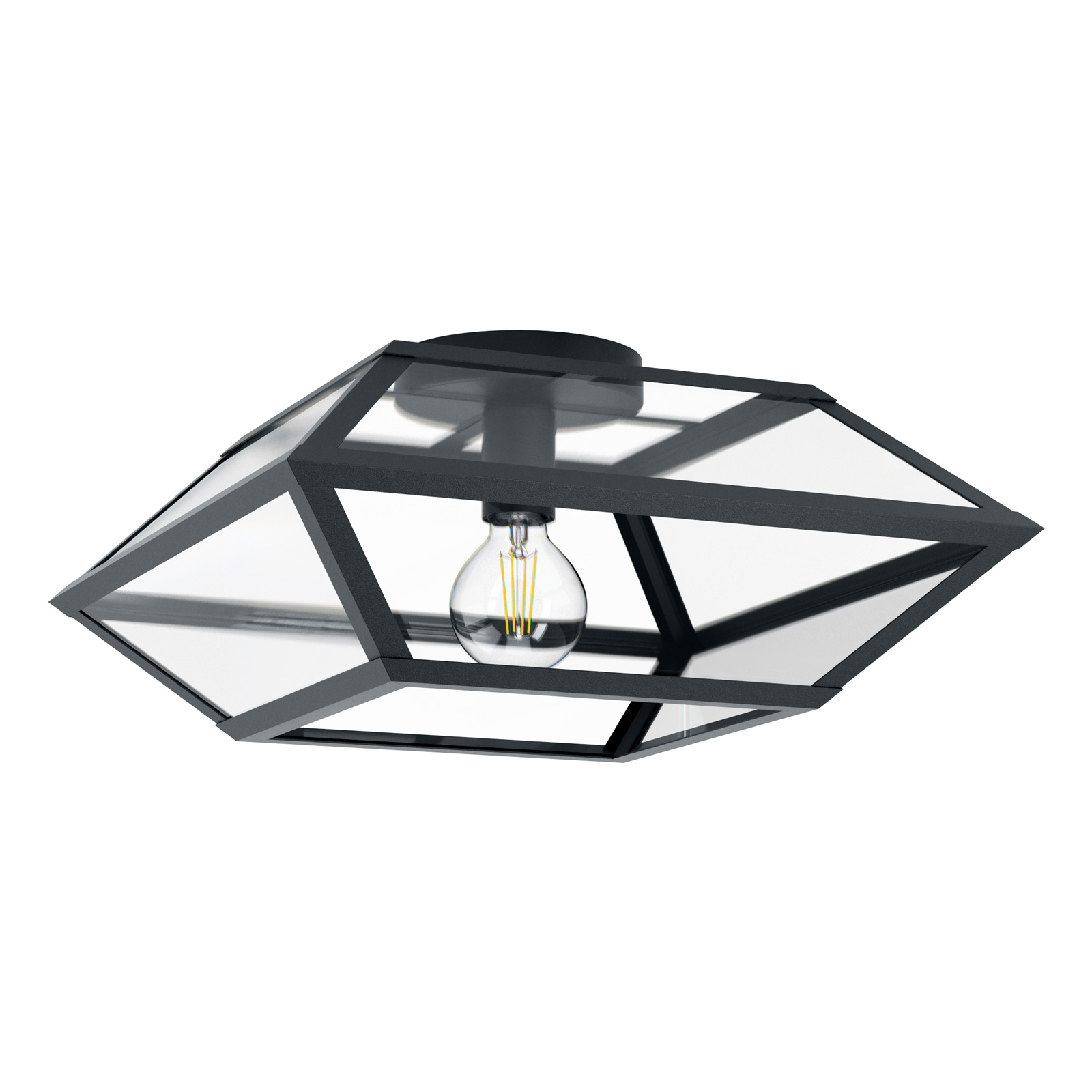 EGLO Casefabre ceiling lamp made of steel, 45 x cm, for Living / Dining Room, metal, glass, E27, 60 W, energy efficiency: A++, L: 45 cm, W: 45 cm, H: 21.5 cm