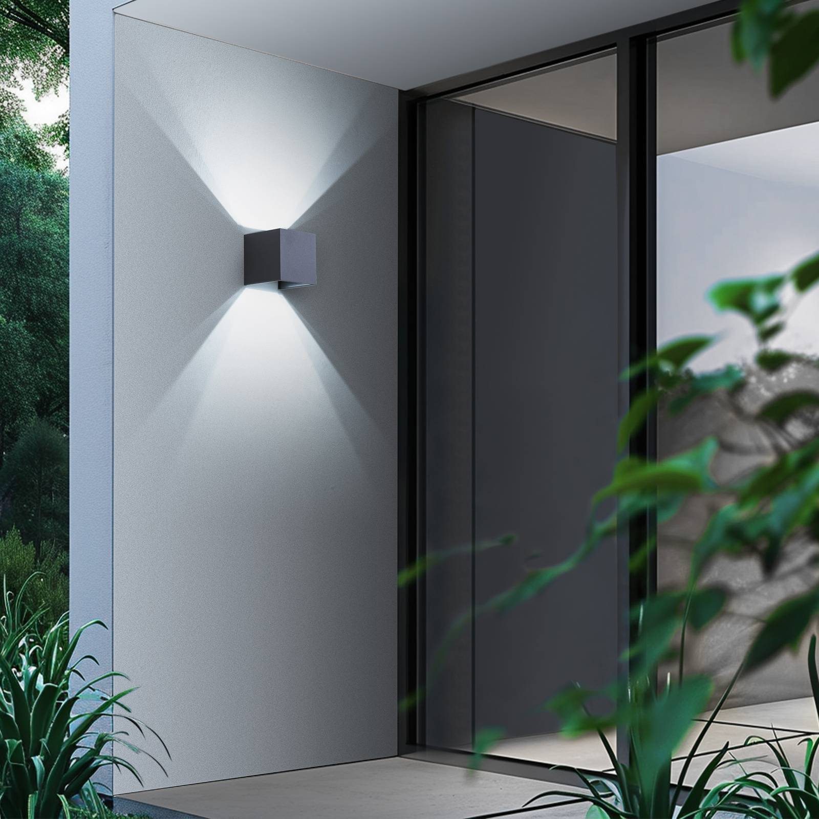 Lindby Smart LED utendørs LED-vegglampe Dara grå kantet CCT RGB Tuya