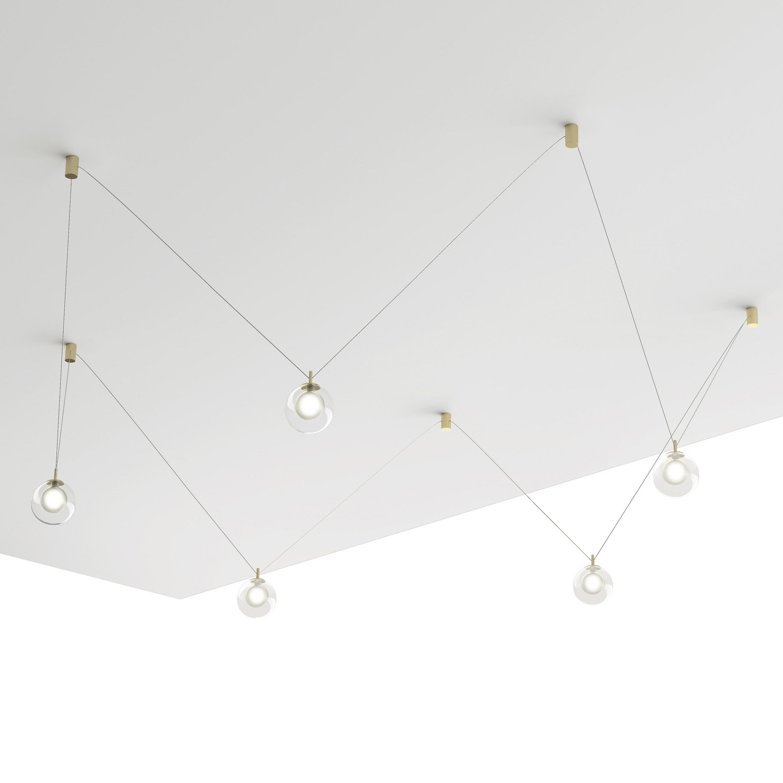 Aladino pendant light, 5-bulb, clear/gold, glass, decentralised