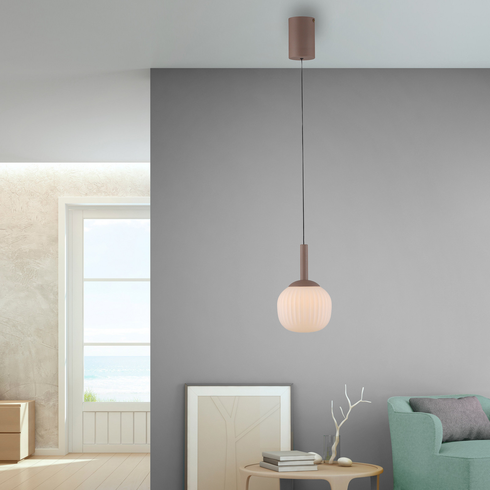 JUST LIGHT. GmbH Lampă suspendată LED Nami cu un singur corp de iluminat alb/nisipiu sticlă - Camera de zi / sufragerie - nisip alb