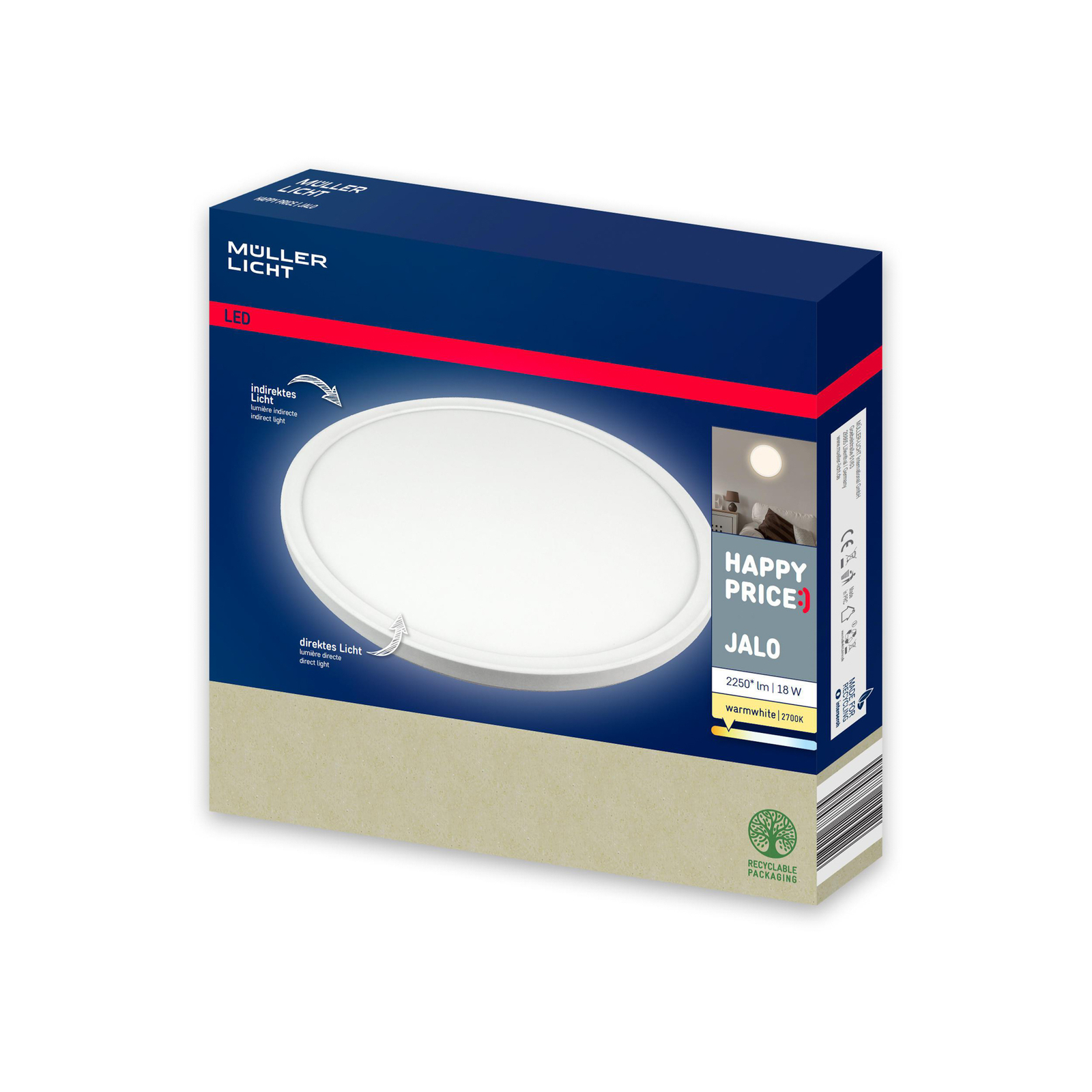 Panel LED Jalo Round, Ø 29,2 cm, blanco, plástico, 2.700 K