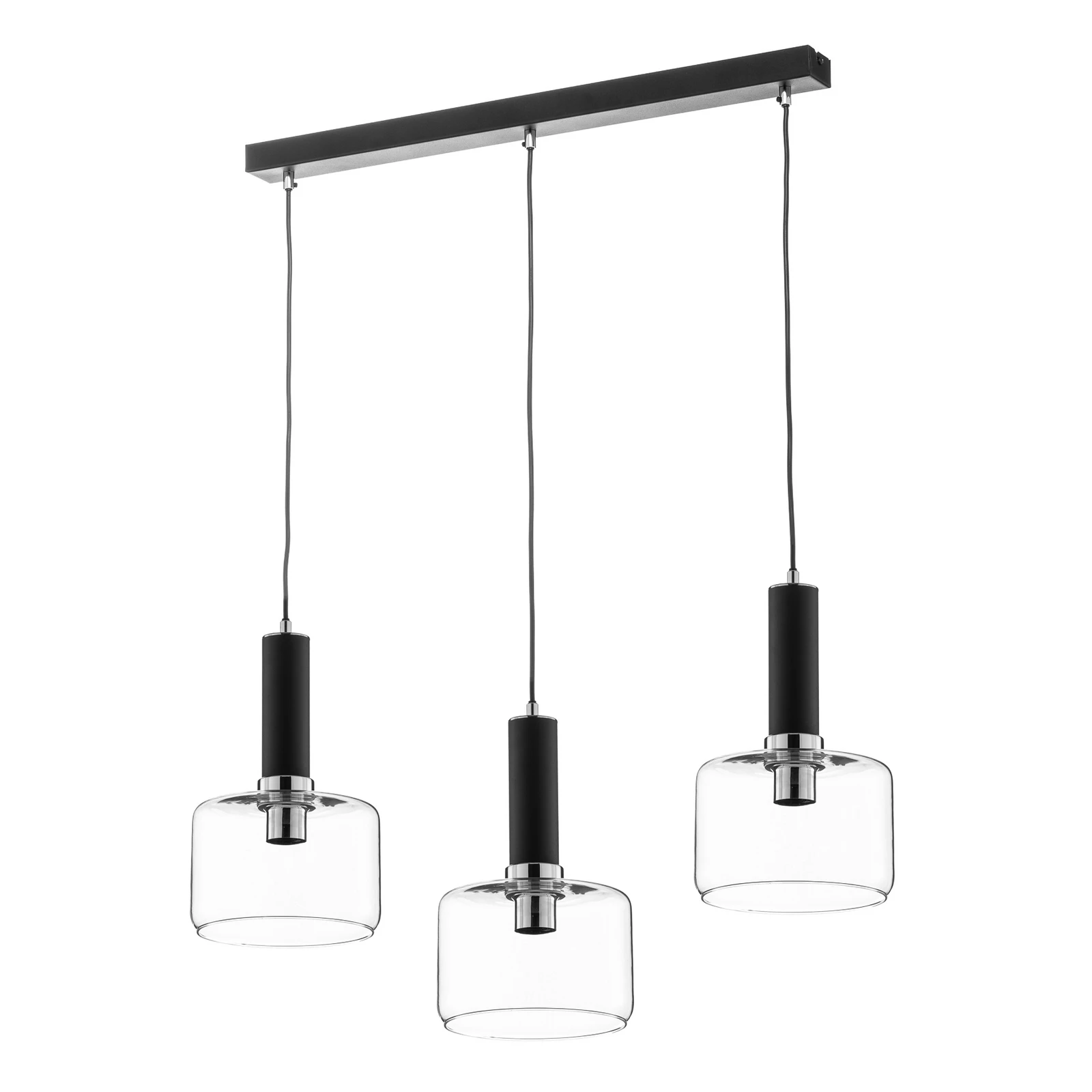 Viva pendant light, clear/black/chrome, 3-bulb