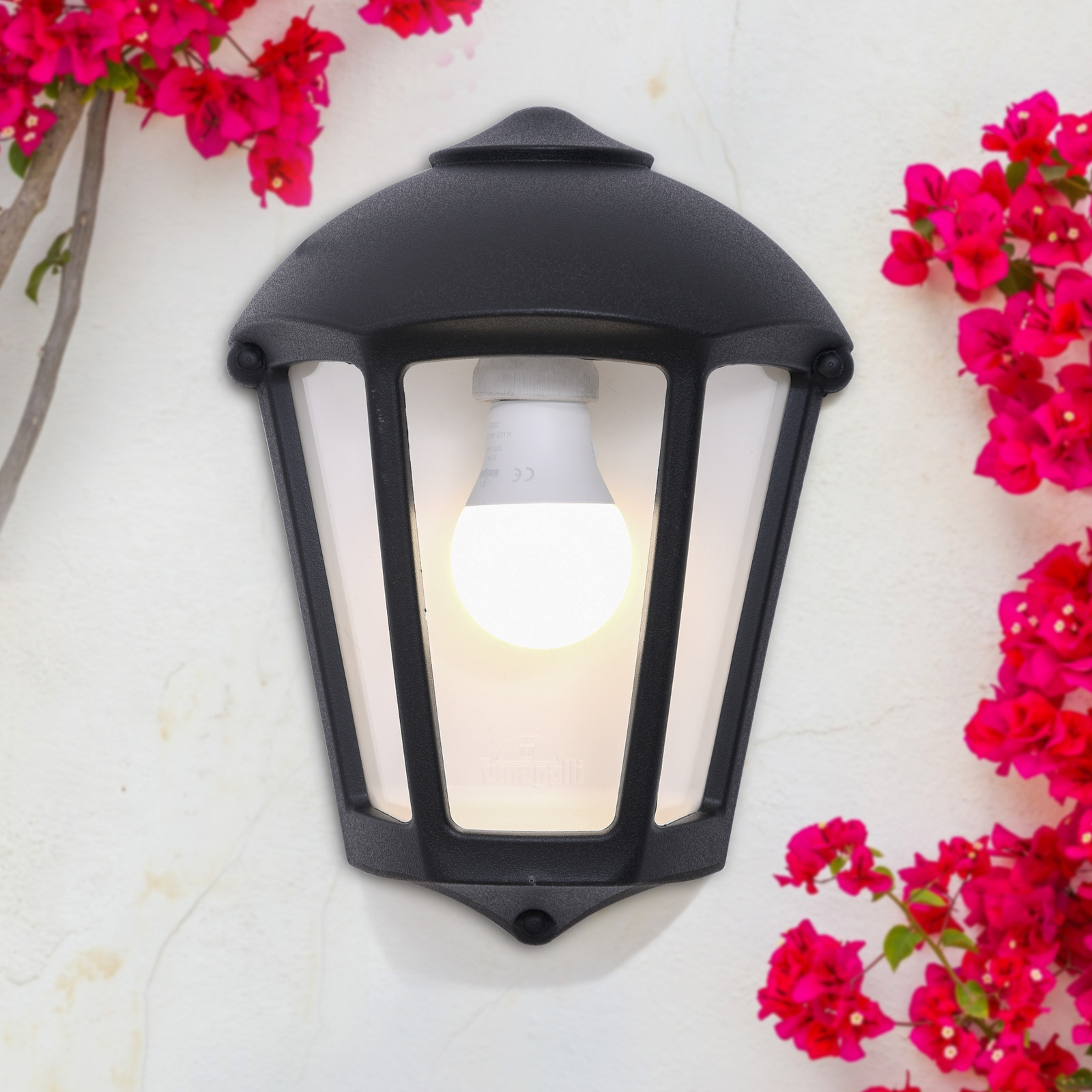 Fabio outdoor wall light, black/clear, synthetic resin, E27 CCT