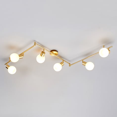 Sekspunkt LED taklampe Elaina, messing