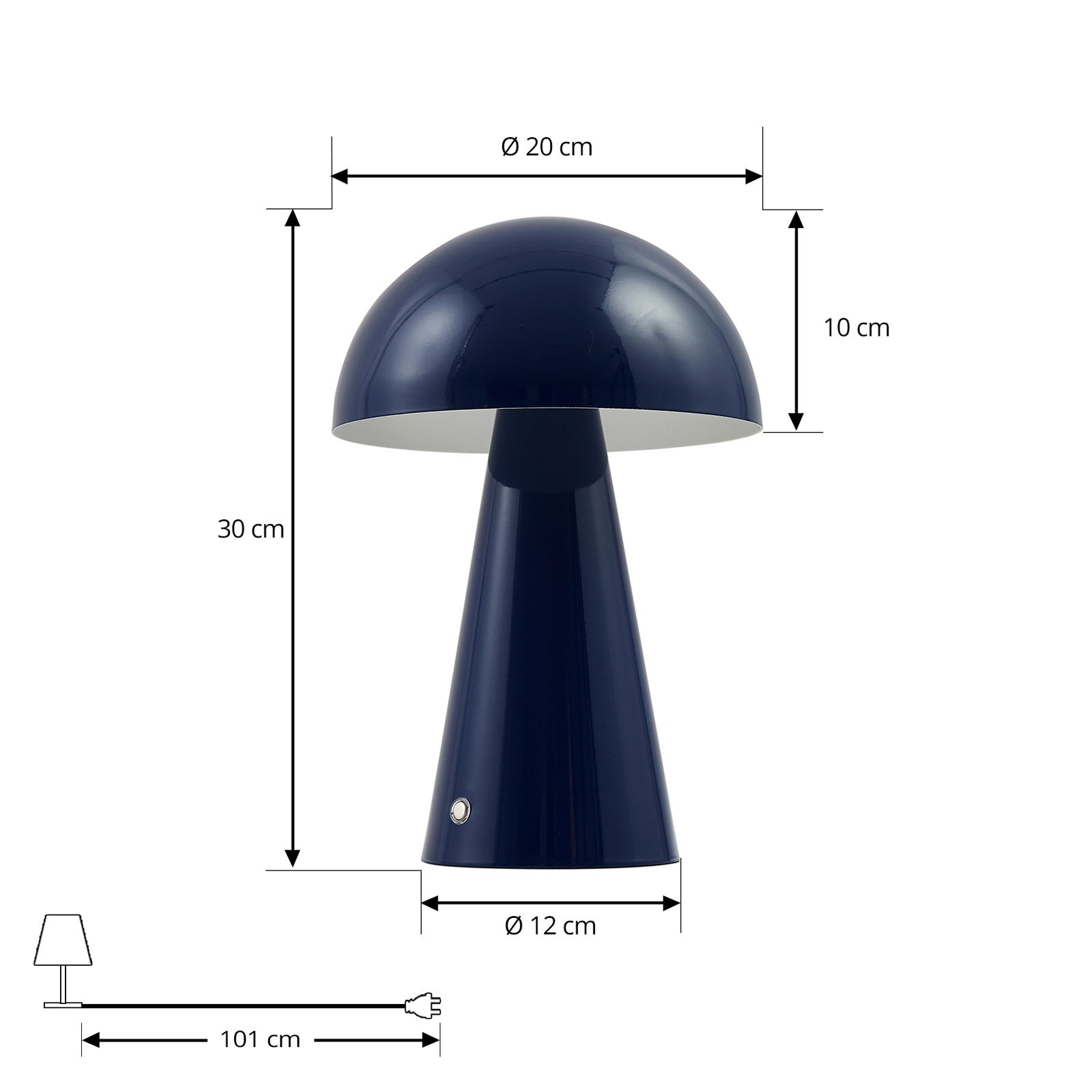 Lindby Lampe de table LED rechargeable Nevijo, bleu, Ø20cm, USB, variateur