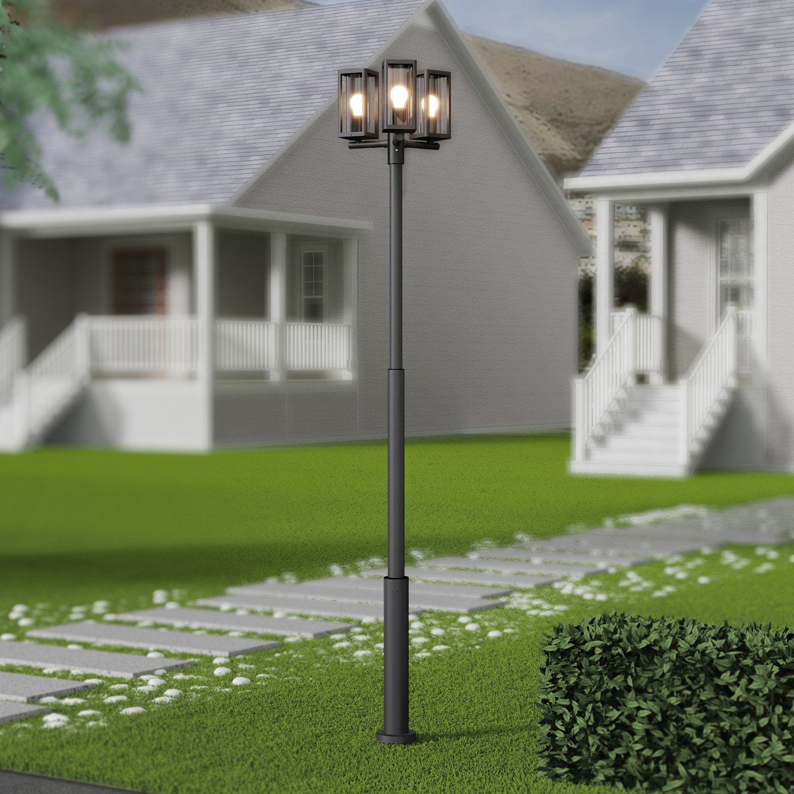 Lucande path light Siveta, 3-bulb, 240 cm high, black