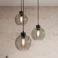 Lampa wisząca Cubus, Ø 50 cm, 3-punktowa, dymny szary, szkło