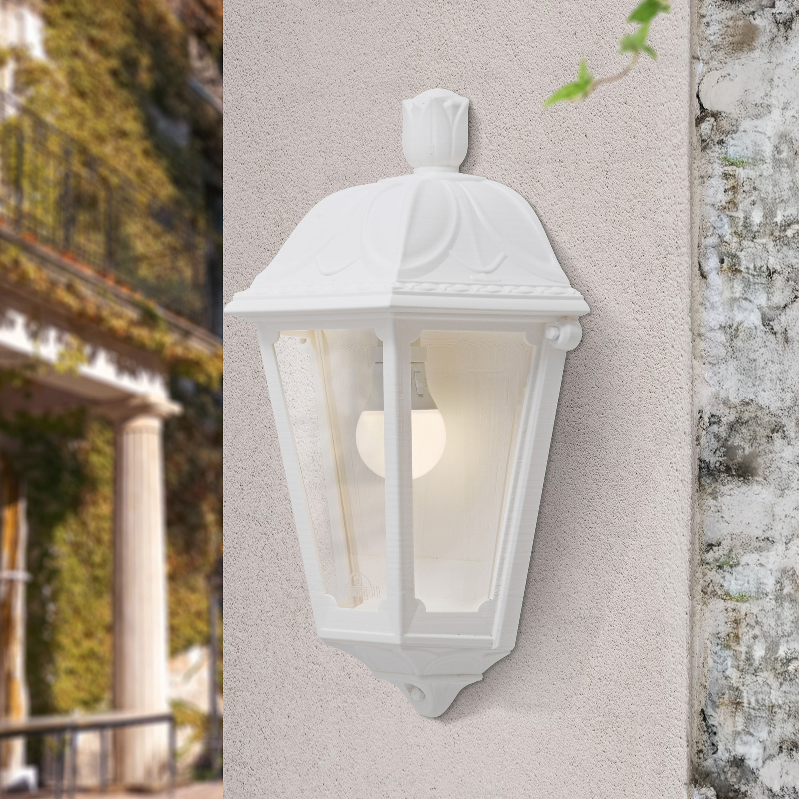 Außenwandleuchte Esau, weiß, Resin, PMMA, E27 LED, CCT