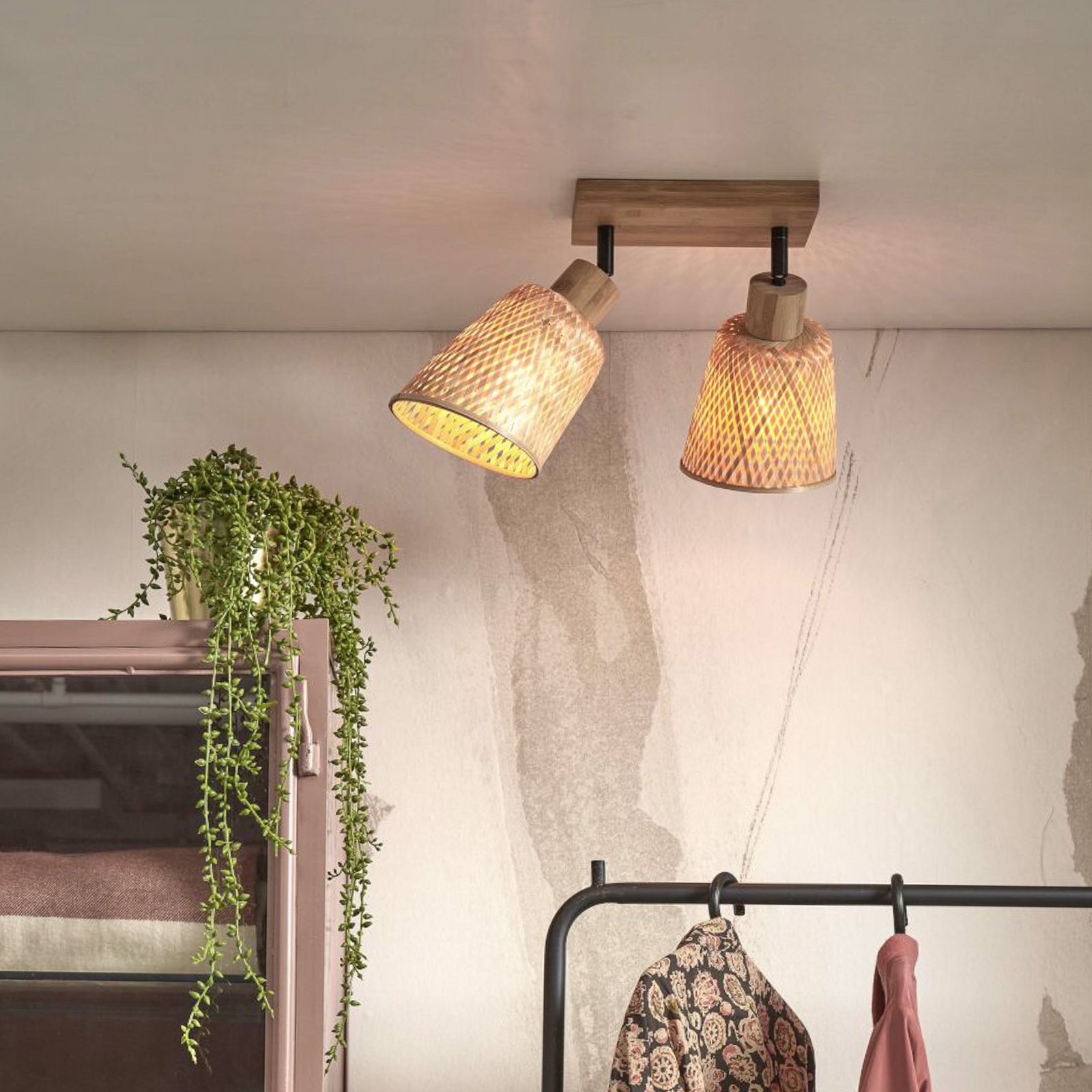 GOOD & MOJO Java stropna svetilka, bambus, naravna, 2 luči, 24 cm