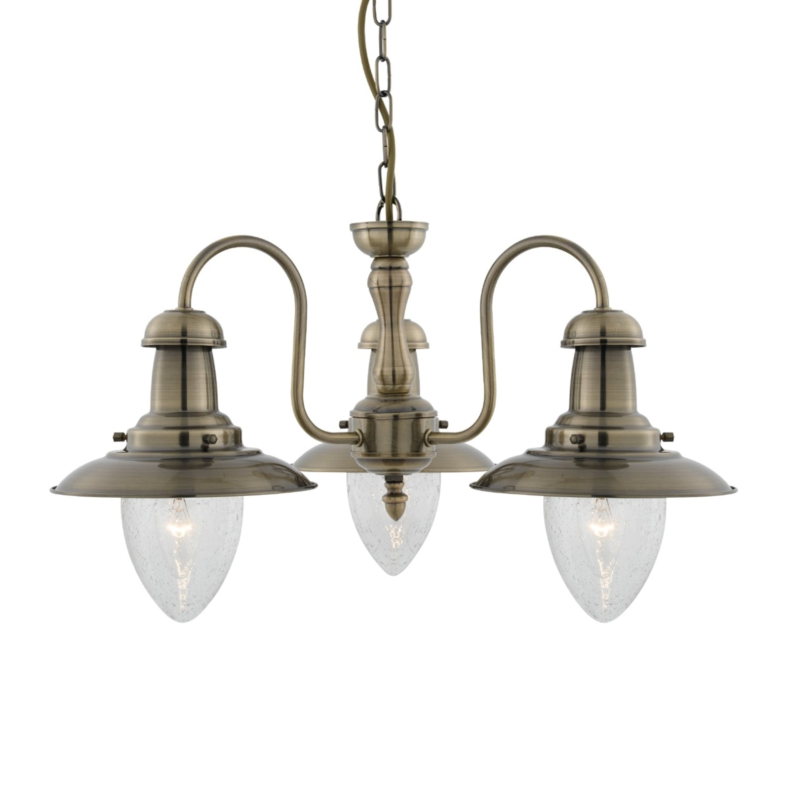 Searchlight Fisherman hanging light, three-bulb, antique brass, for Living / Dining Room, metal, glass, E27, 60 W, energy efficiency: A++, H: 33 cm