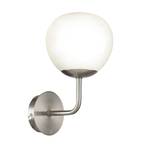 Erich wall light in nickel, glass lampshade
