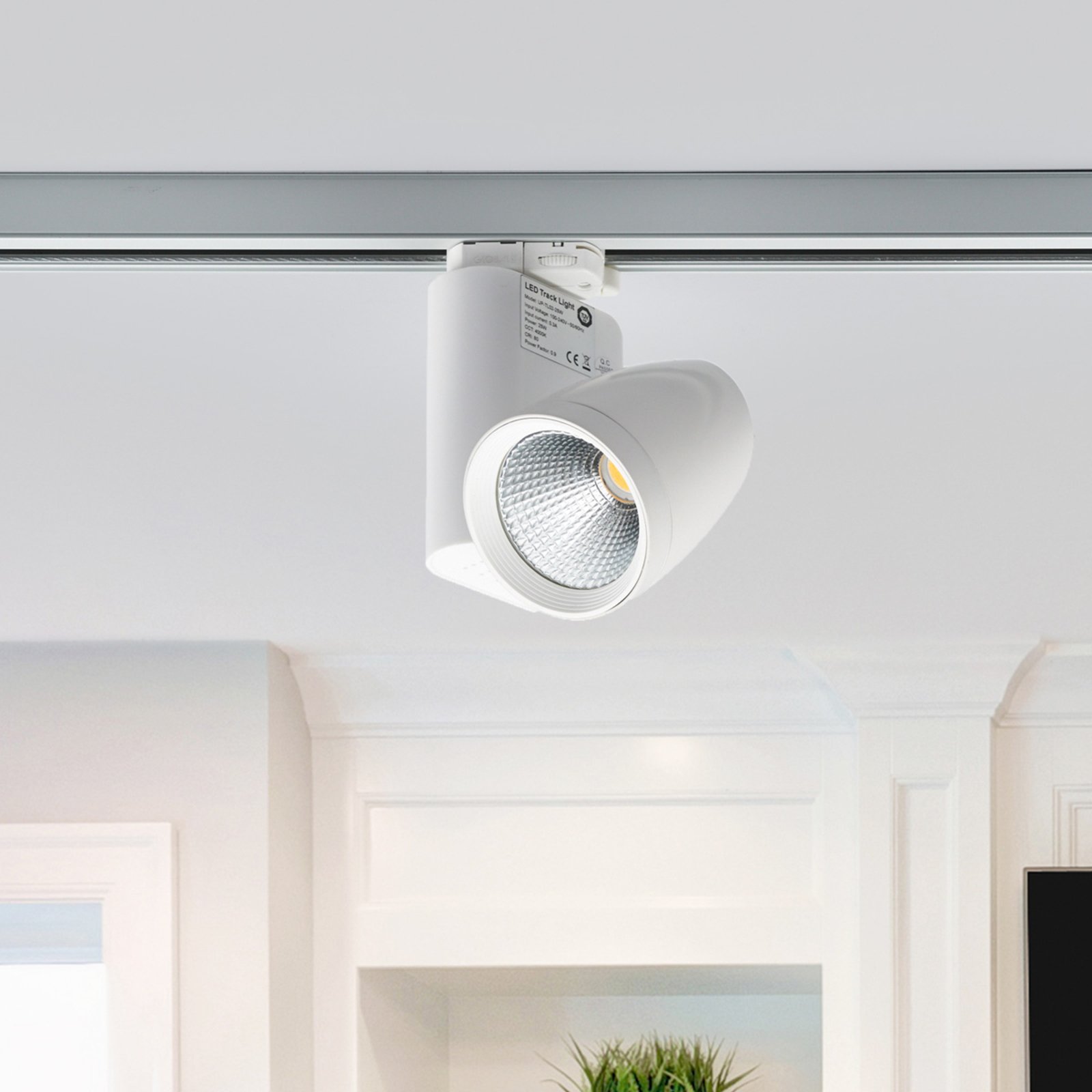 Colin - LED spotlight for 3-circuit track systems, Lampenwelt.com, for Living / Dining Room, aluminium, 22.5 W, energy efficiency: A+, W: 14.1 cm, H: 20.1 cm