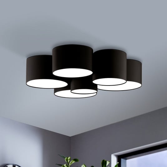 Deckenleuchte Pastore 2, Ø 99 cm, schwarz, 6-flg., Stoff