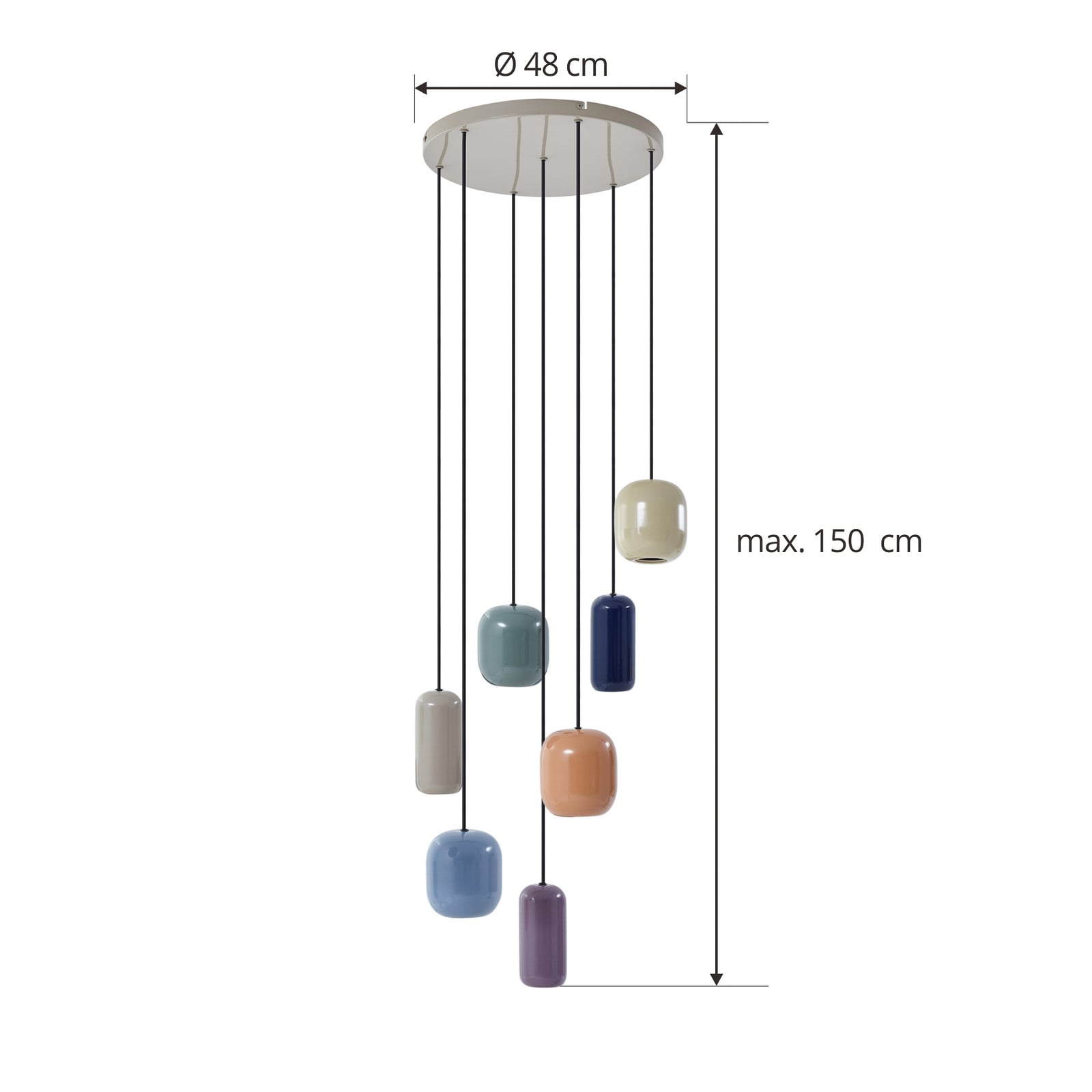 Lucande κρεμαστό φωτιστικό Narion, στρογγυλό, 7-φωτο, πολύχρωμο, μεταλλικό