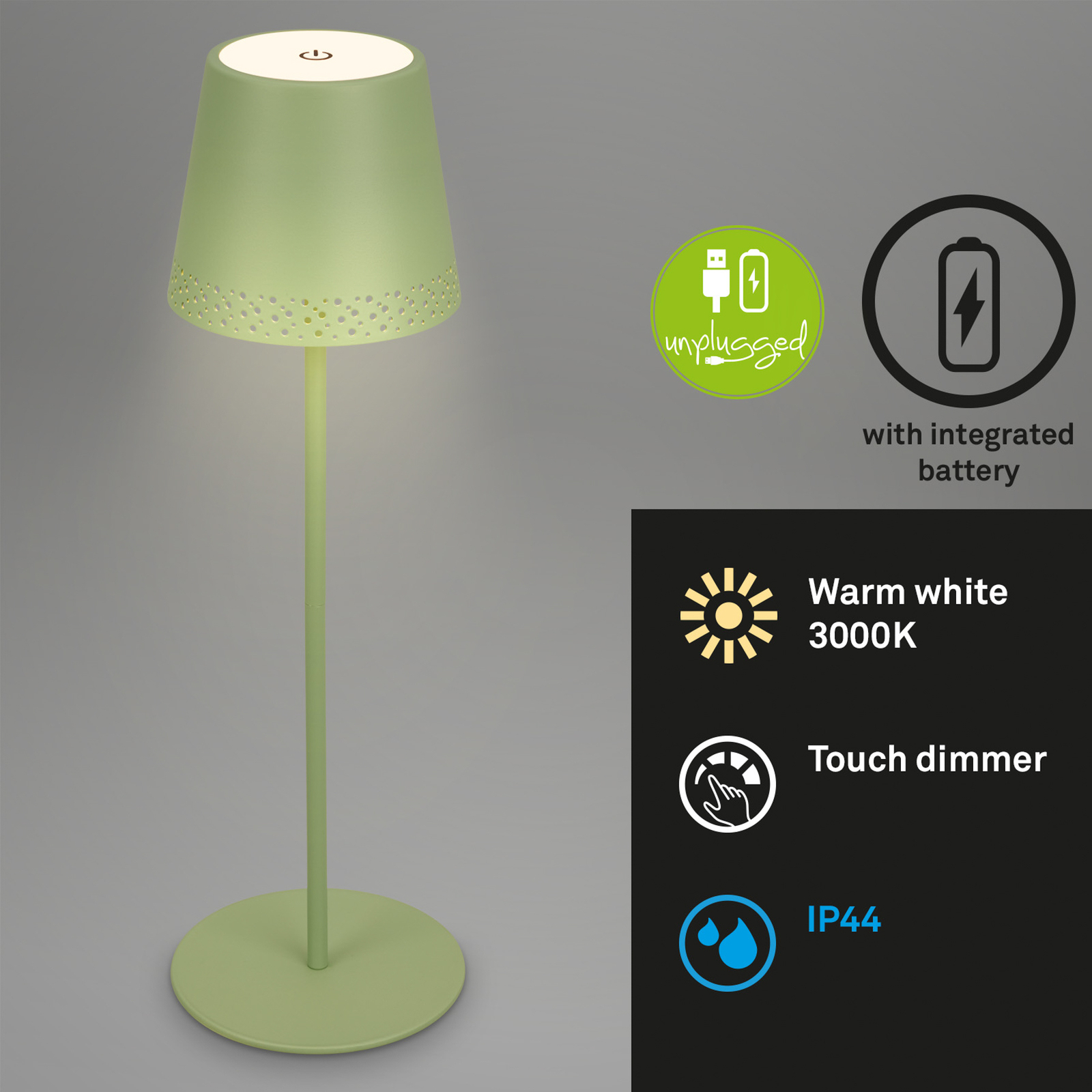 LED stolní lampa Kiki s baterií 3000K, zelená