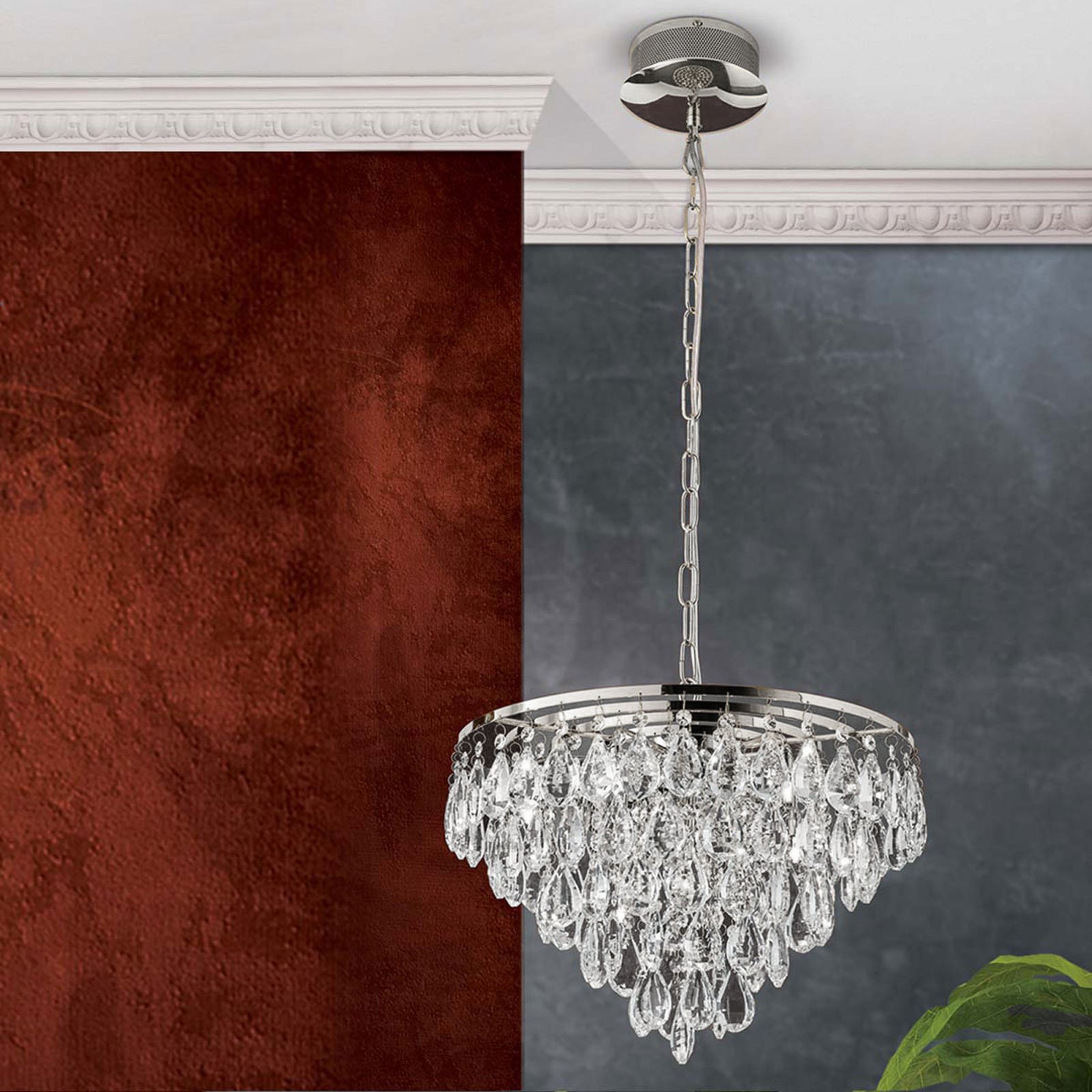 Celeste pendant light with K9 crystals, 9-bulb