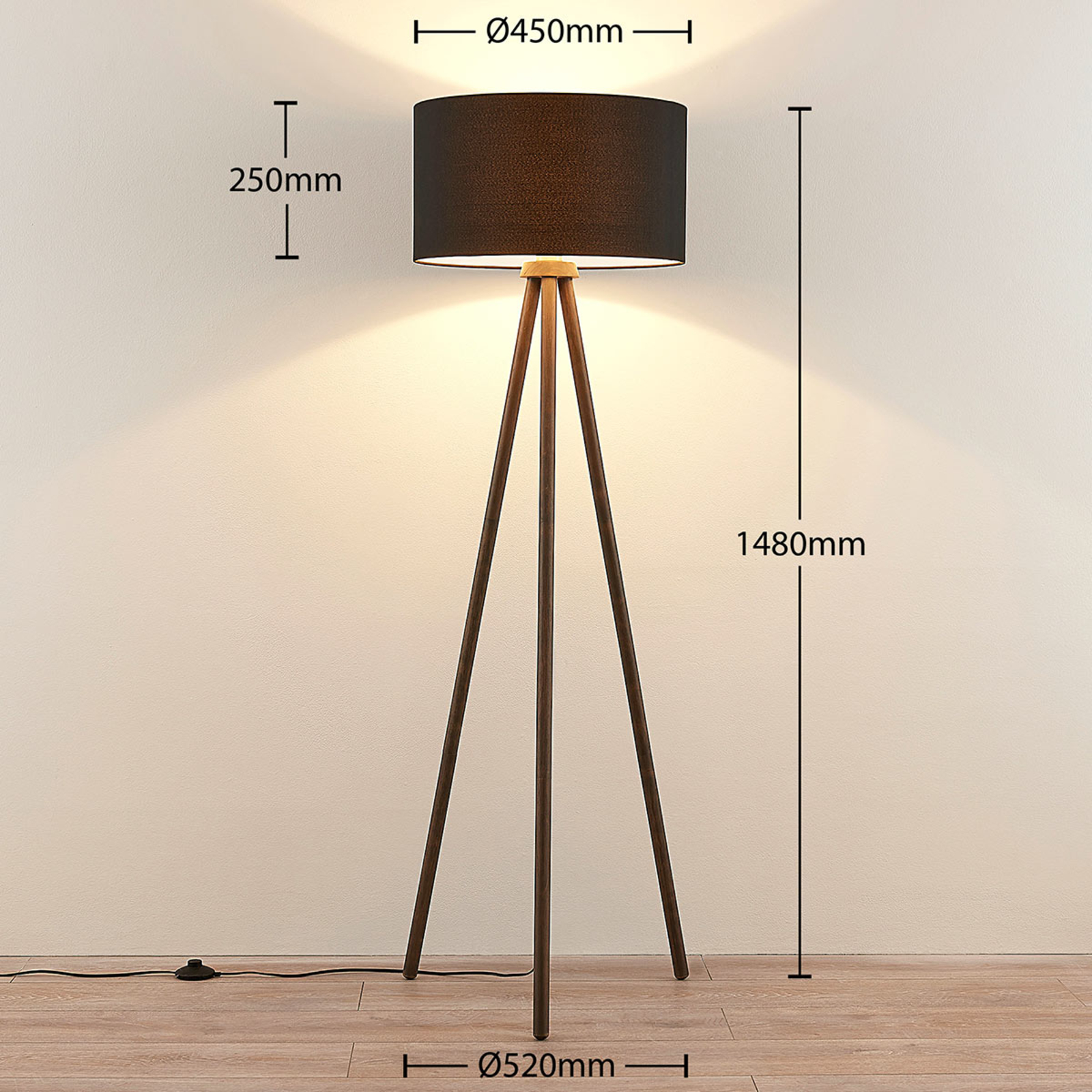 Tekstylna lampa stojąca Majken – ciemnoszara/czerń