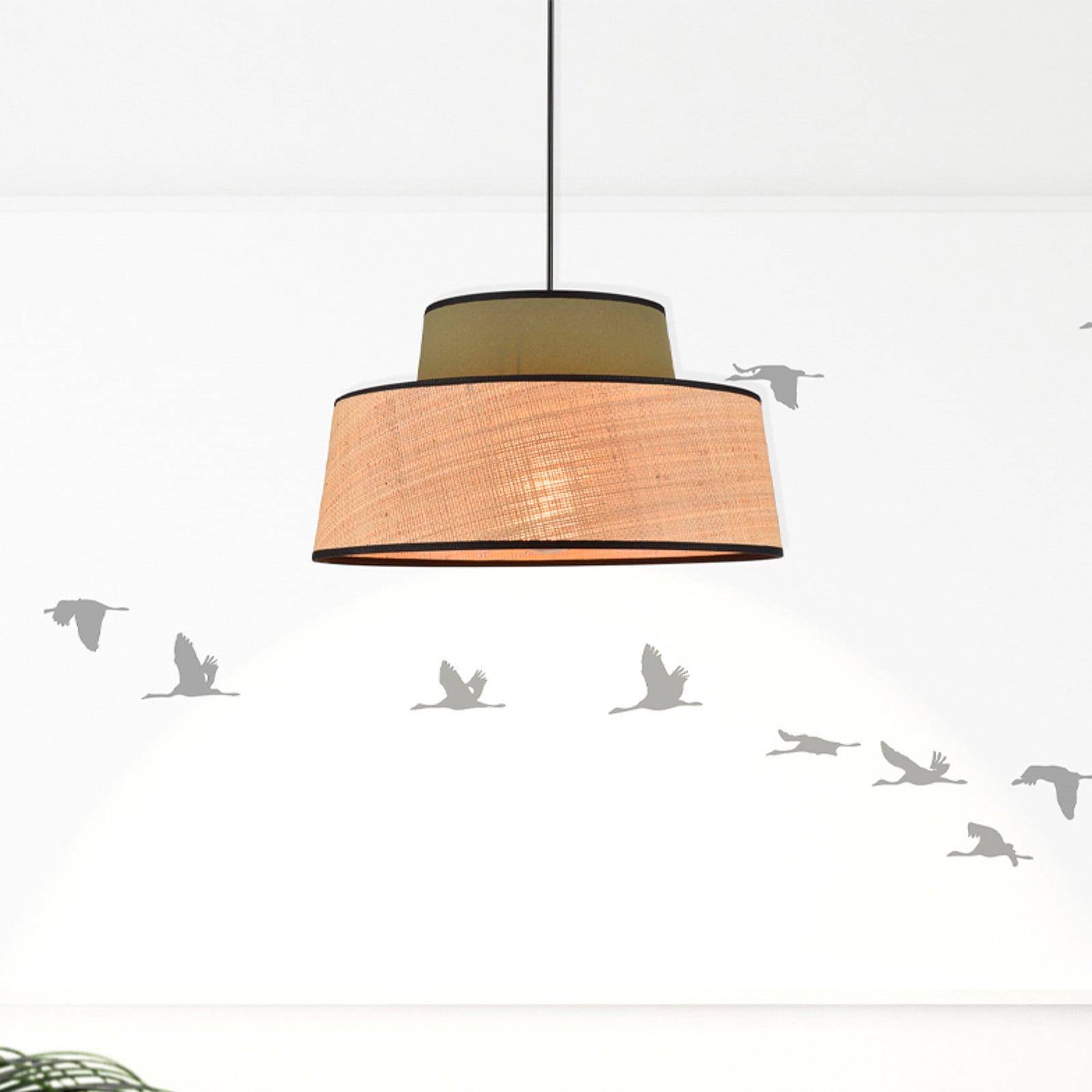 COREP Lampă suspendată Mallorca kaki/natur Ø 38 cm țesătură/raț - Camera de zi / sufragerie - kaki natur - Țesătură / Textil