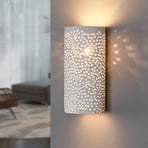 Perforated wall light Jiru made of white plaster