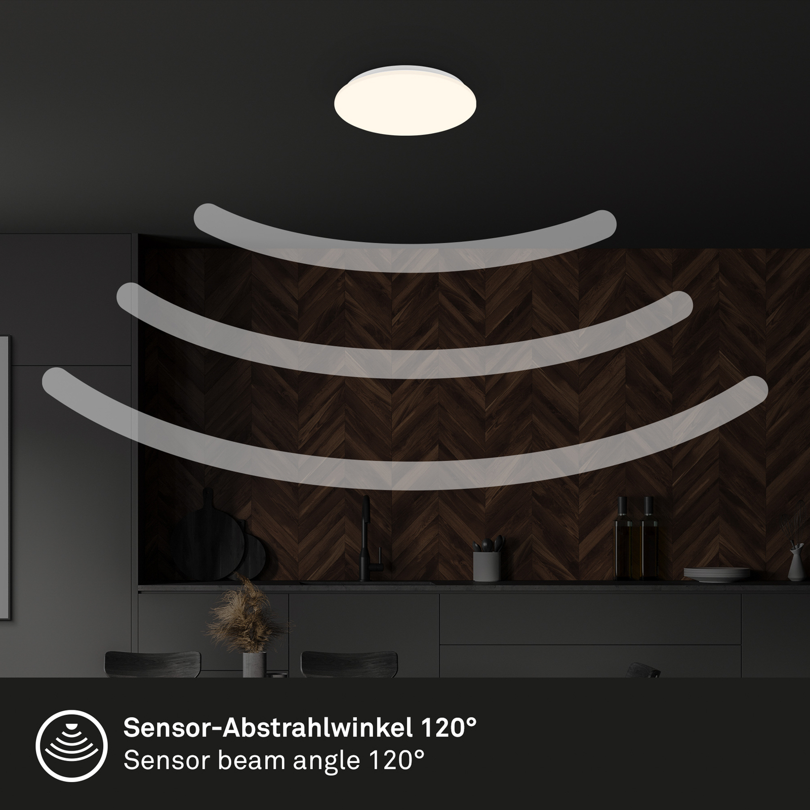 Plafonnier LED Ekos, capteur, Ø 26 cm