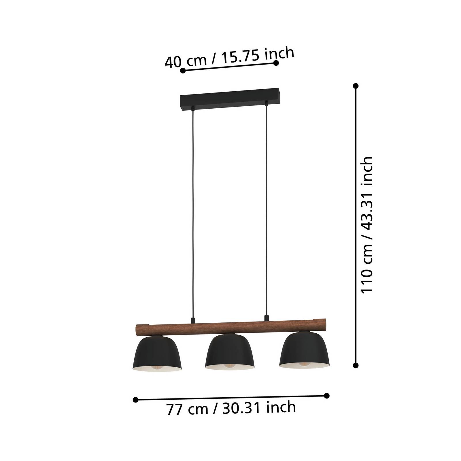  Eglo Eglo Sherburn Pendant Light, Length 77 Cm, Black/brown, 3-bulb. 