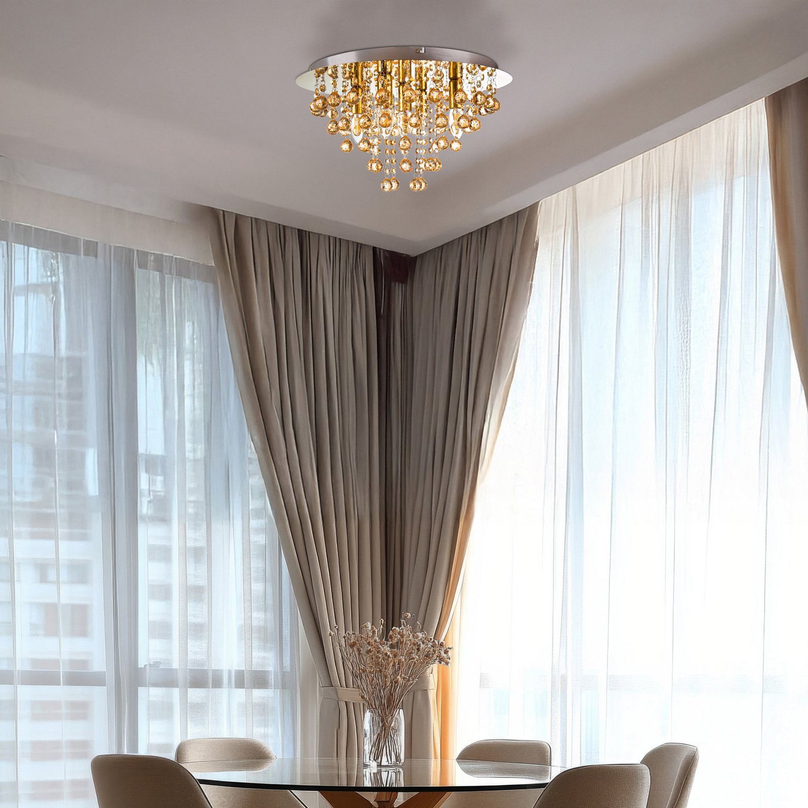 Griestu lampa London, Ø 46 cm, 5 spīdes, zelta krāsā, akrila stikls Griestu lampa London, Ø 46 cm, 5 spīdes, zelta krāsā, akrila stikls