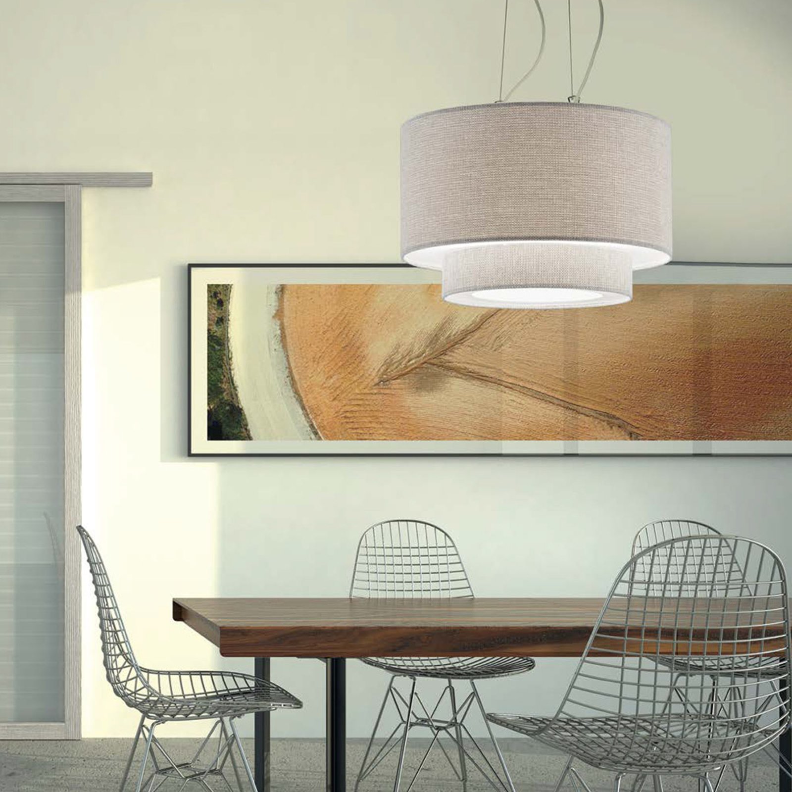 Lámpara colgante Morfeo con pantalla textil color crema