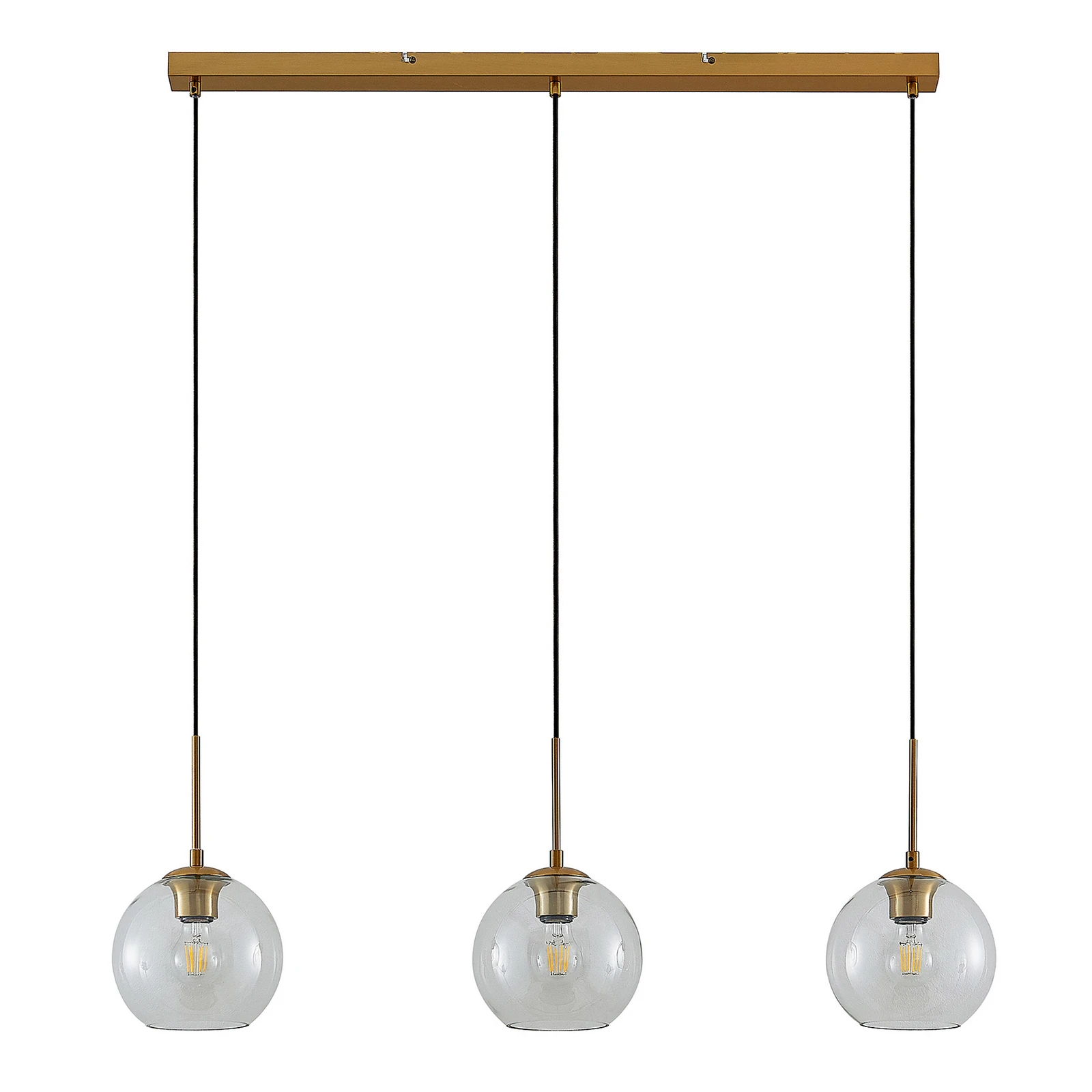 Lindby Grady viseča svetilka, medenina/čista, 110 cm, kovina, steklo