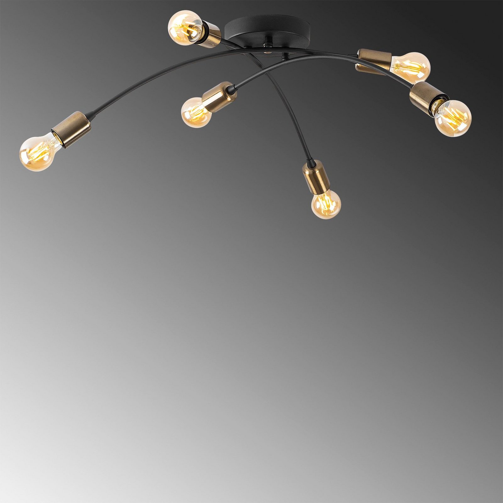 Plafonnier Banana, noir, métal, 67 cm, à 6 lampes, E27