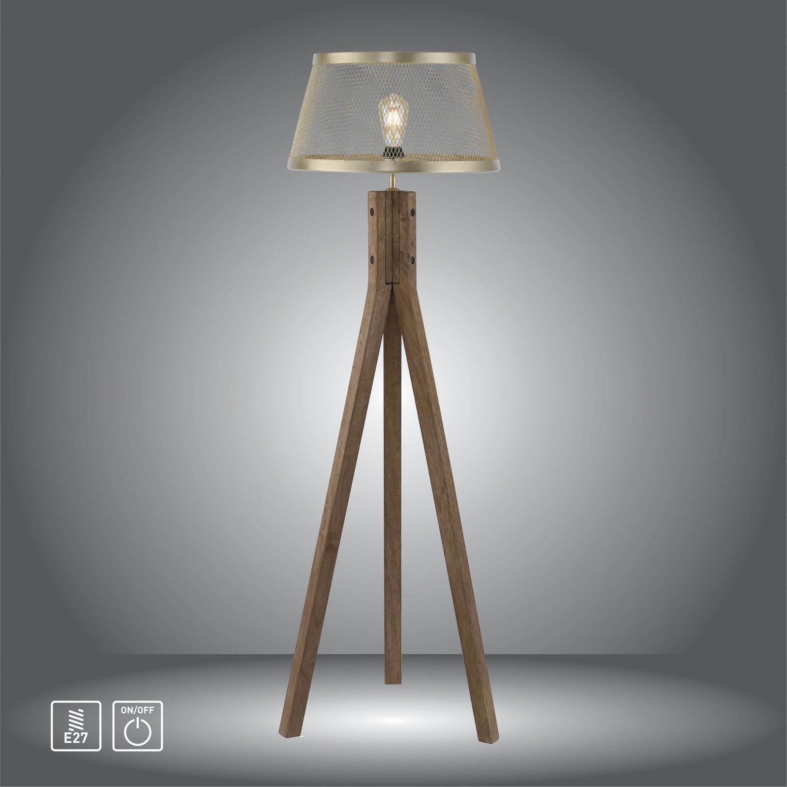 Frederik houten vloerlamp, driepoot