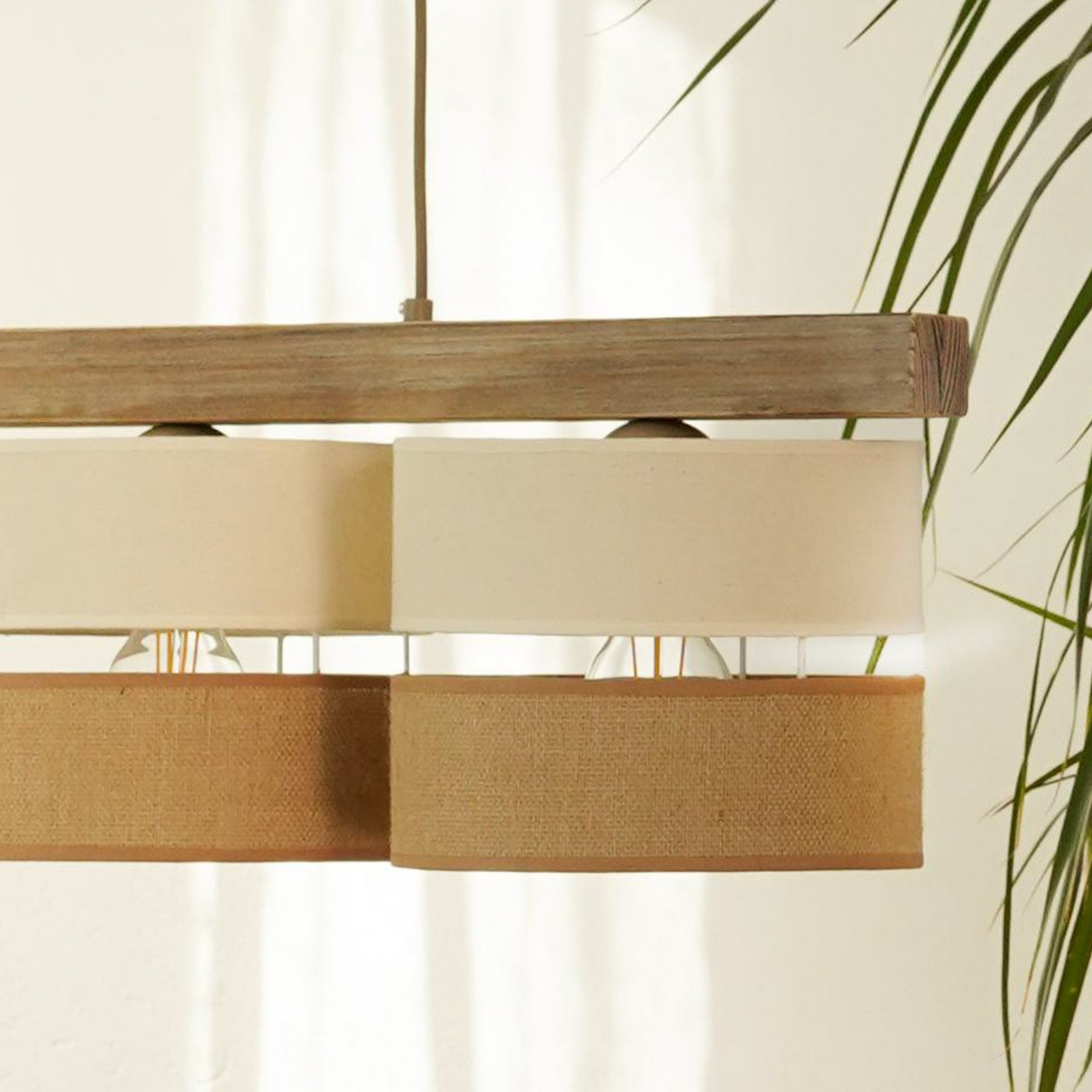 Hängeleuchte Treeon, 3-flammig, Holz, Jute, naturfarben/ecru