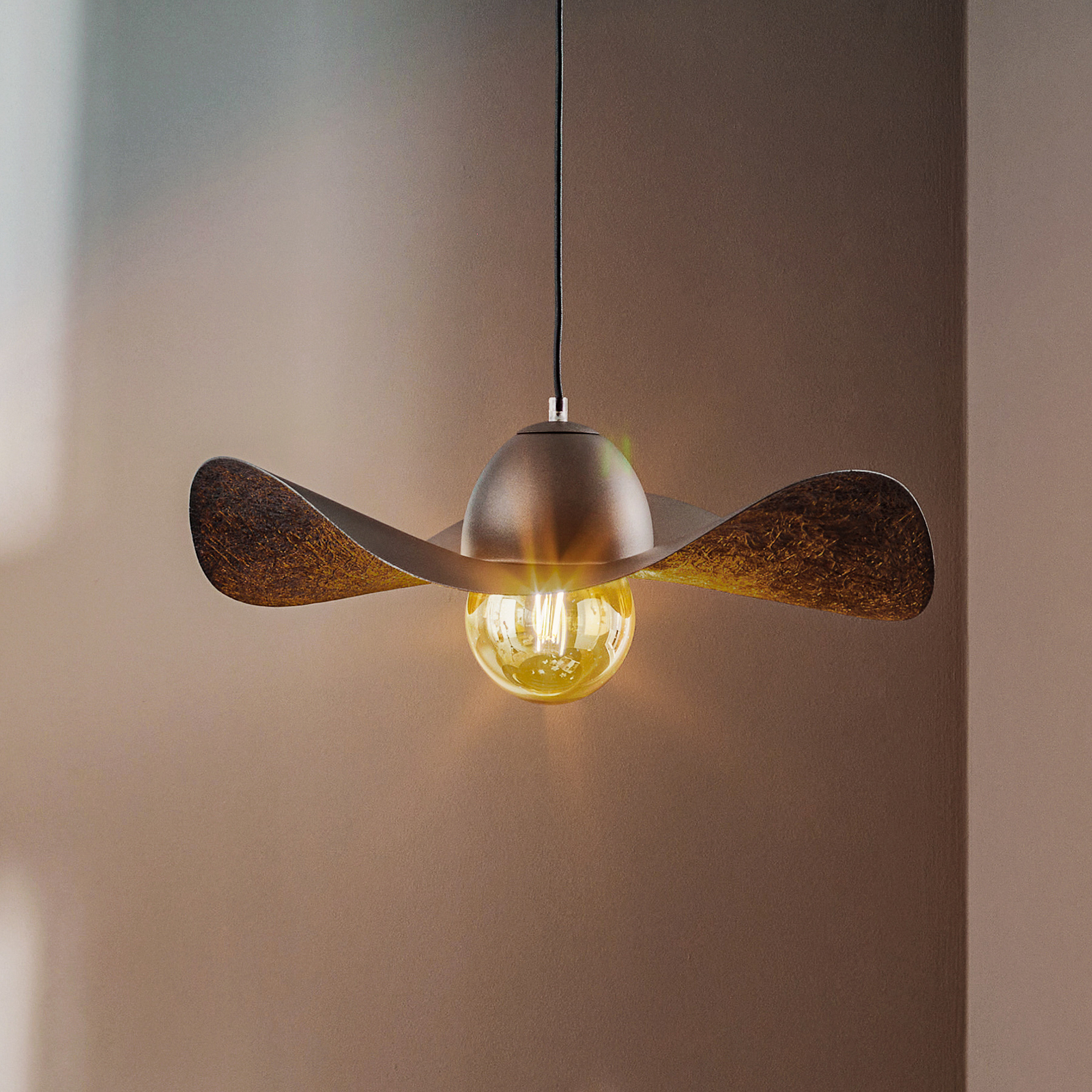 Jil hanging light, curved lampshade, silver