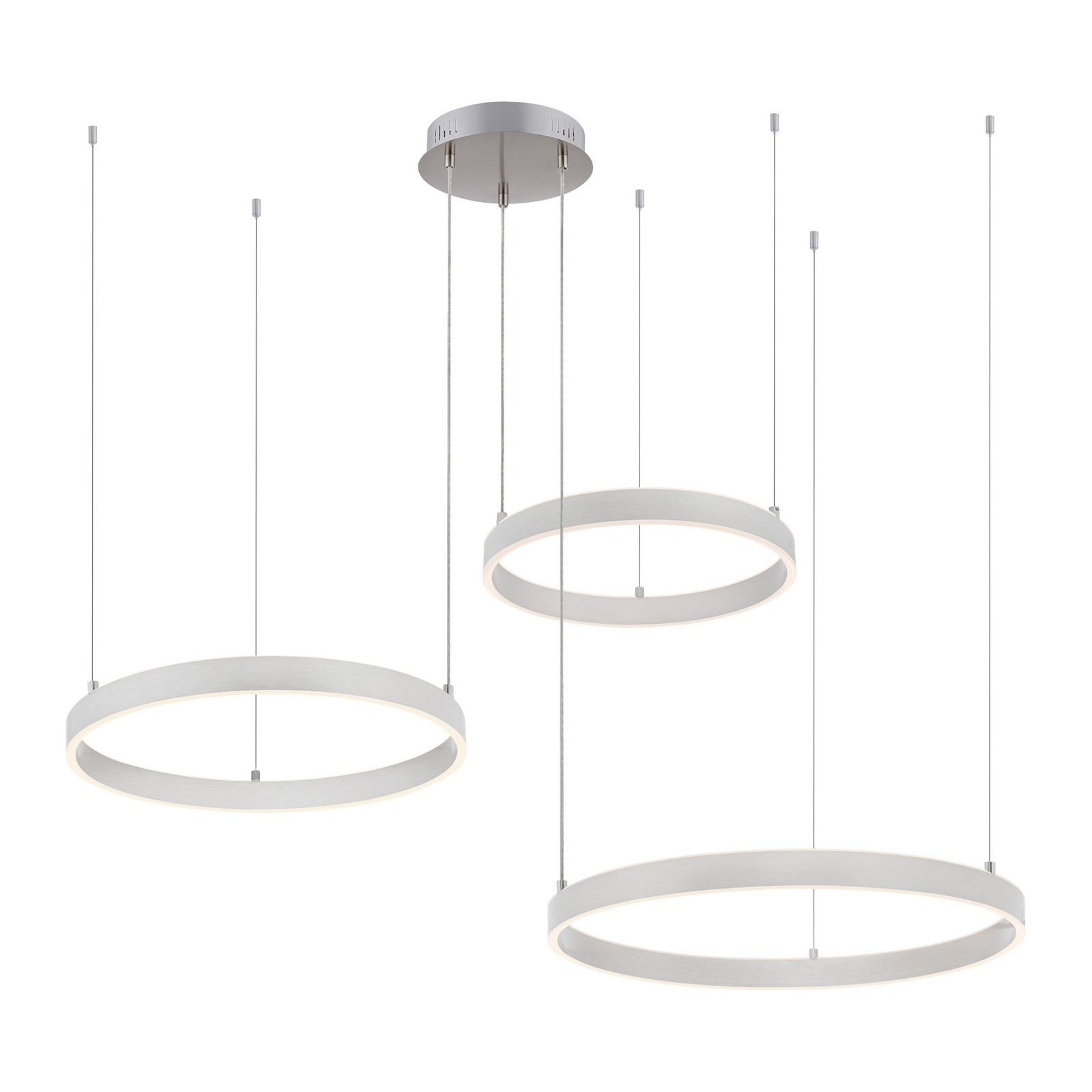 Żyrandol LED Lilluti, srebrna, żelazo, aluminium, 3 pierścienie Żyrandol LED Lilluti, srebrna, żelazo, aluminium, 3 pierścienie