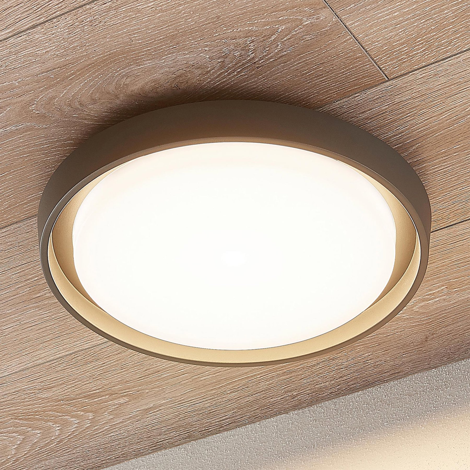 Lucande Birta LED outdoor ceiling light, round, 34 cm, die-cast aluminium, 27 W, energy efficiency: A+, H: 5 cm