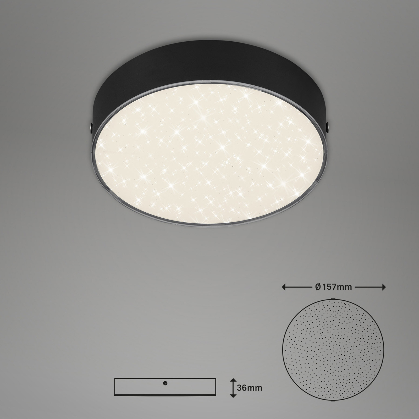 Flame Star LED ceiling light, Ø 15.7 cm, black