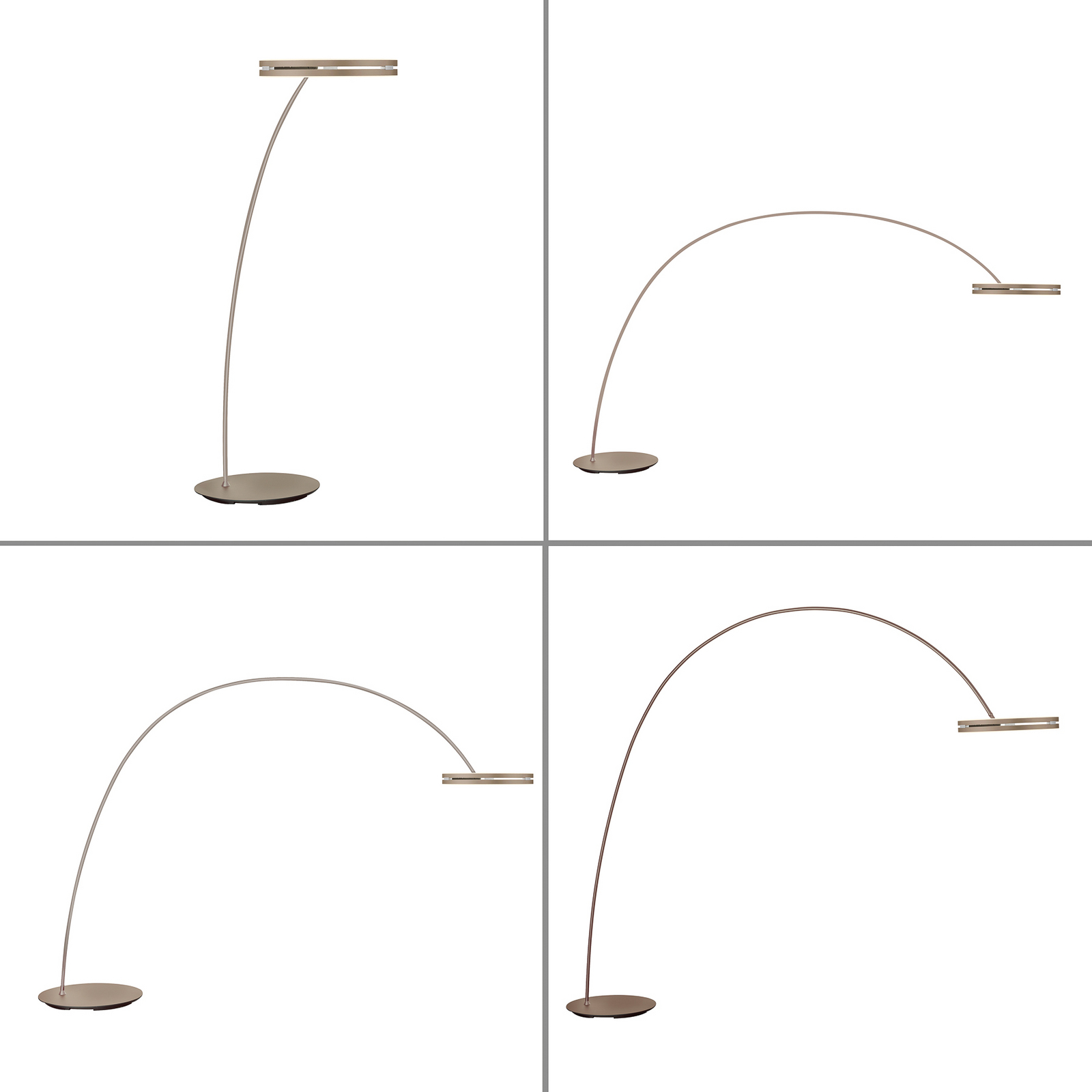 PURE LED vloerlamp Loop-Bow, bronskleurig, reikwijdte 290 cm