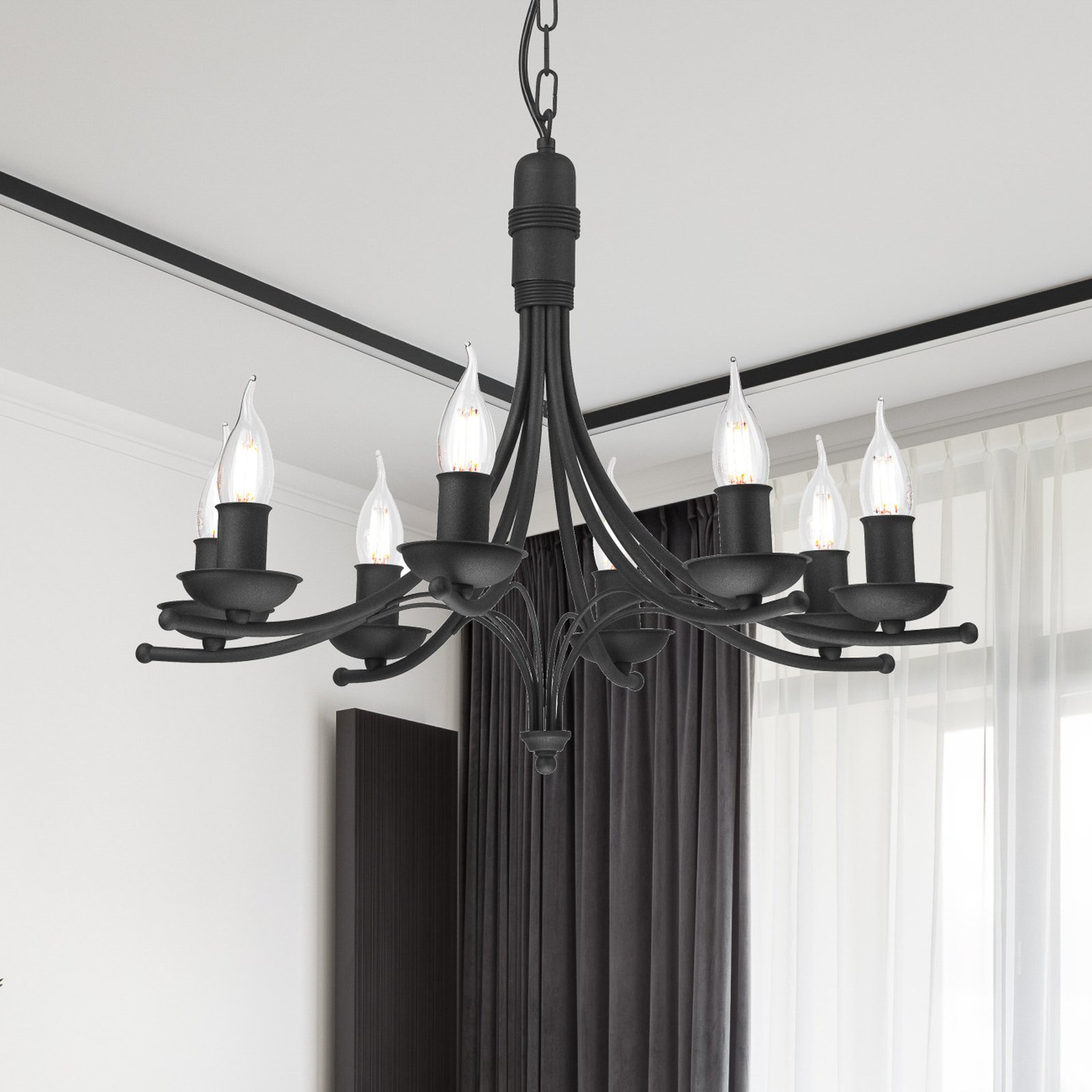 Kandela chandelier, eight-bulb, black
