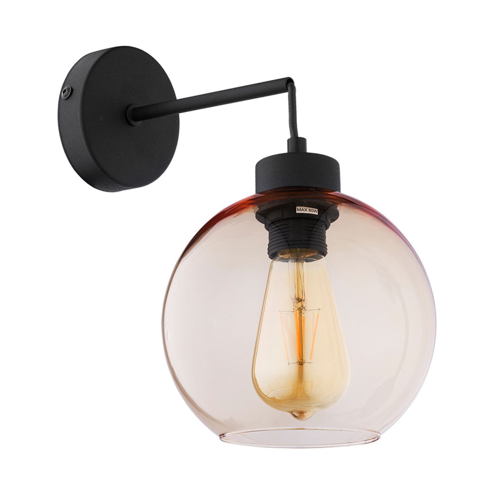 TK Lighting Vegglampe Cubus av glass, svart/bernstein - Klar / transparent