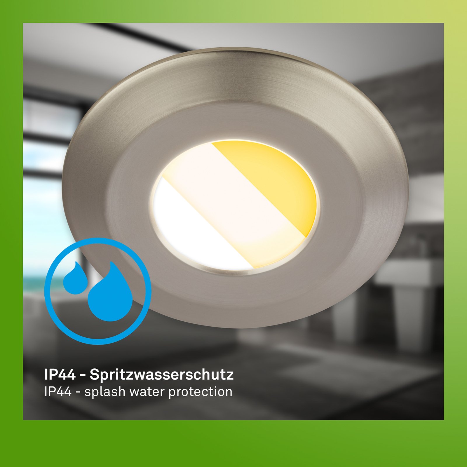 Luminaire encastrable LED Klira, nickel mat, Ø9cm, IP44, intensité