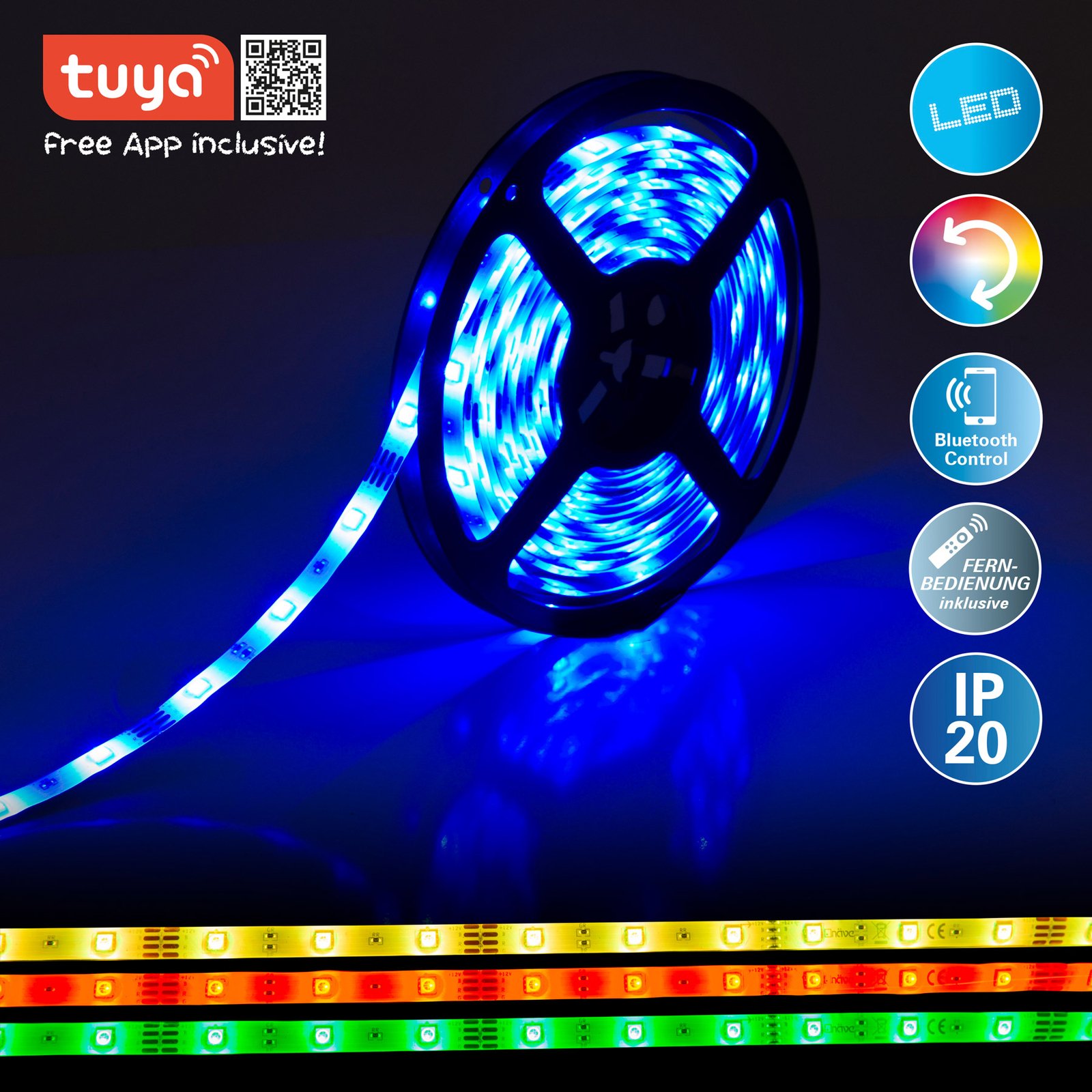 LED RGB strip with remote control, 5 metres long