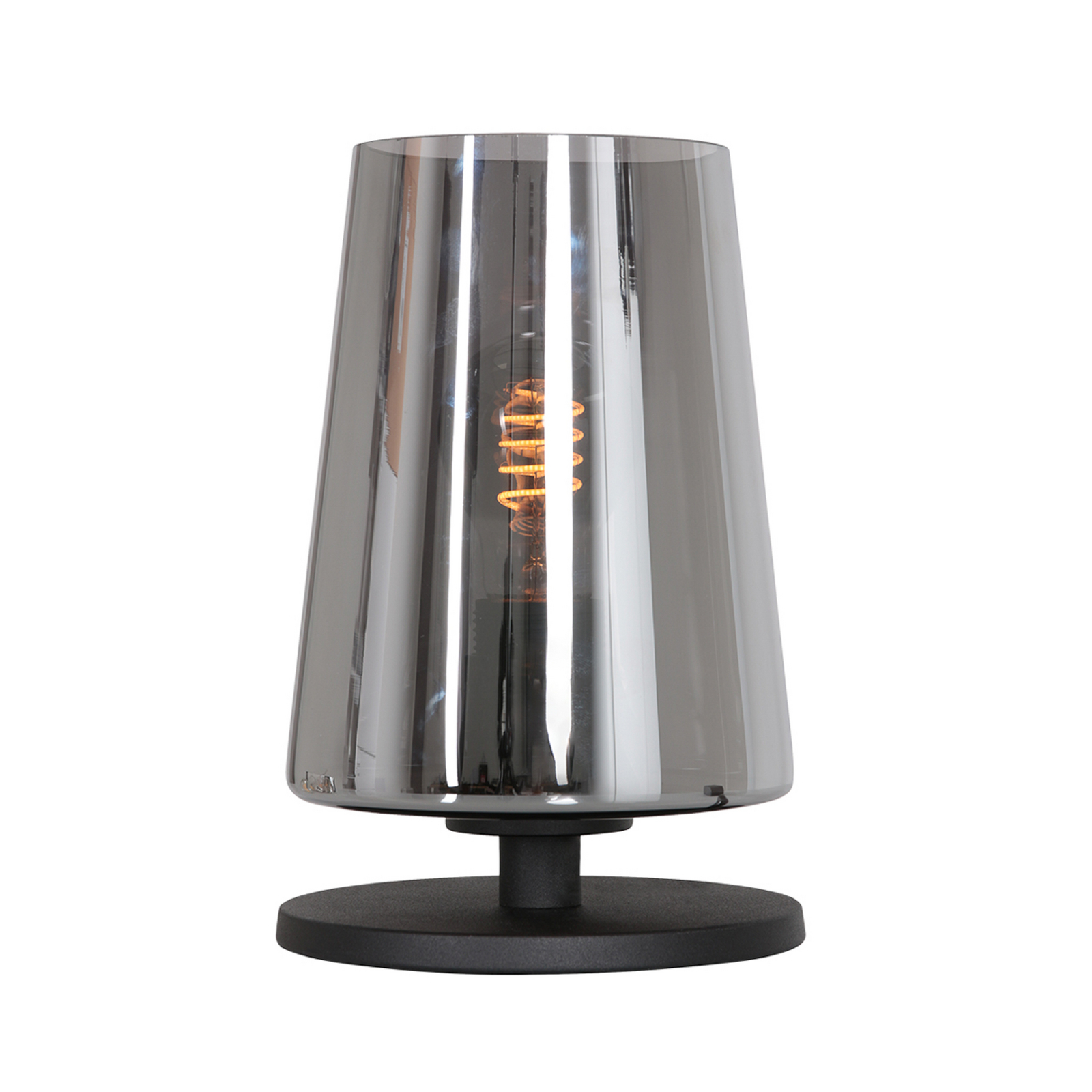 Galda lampa „Ancilla“, melna/dūmakaina, 26 cm, metāls, stikls, E27