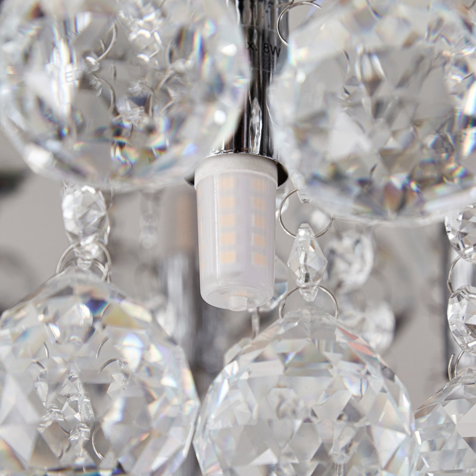 Lindby mennyezeti lámpa Antonino, 8-as lámpa, króm, kristály, 55cm