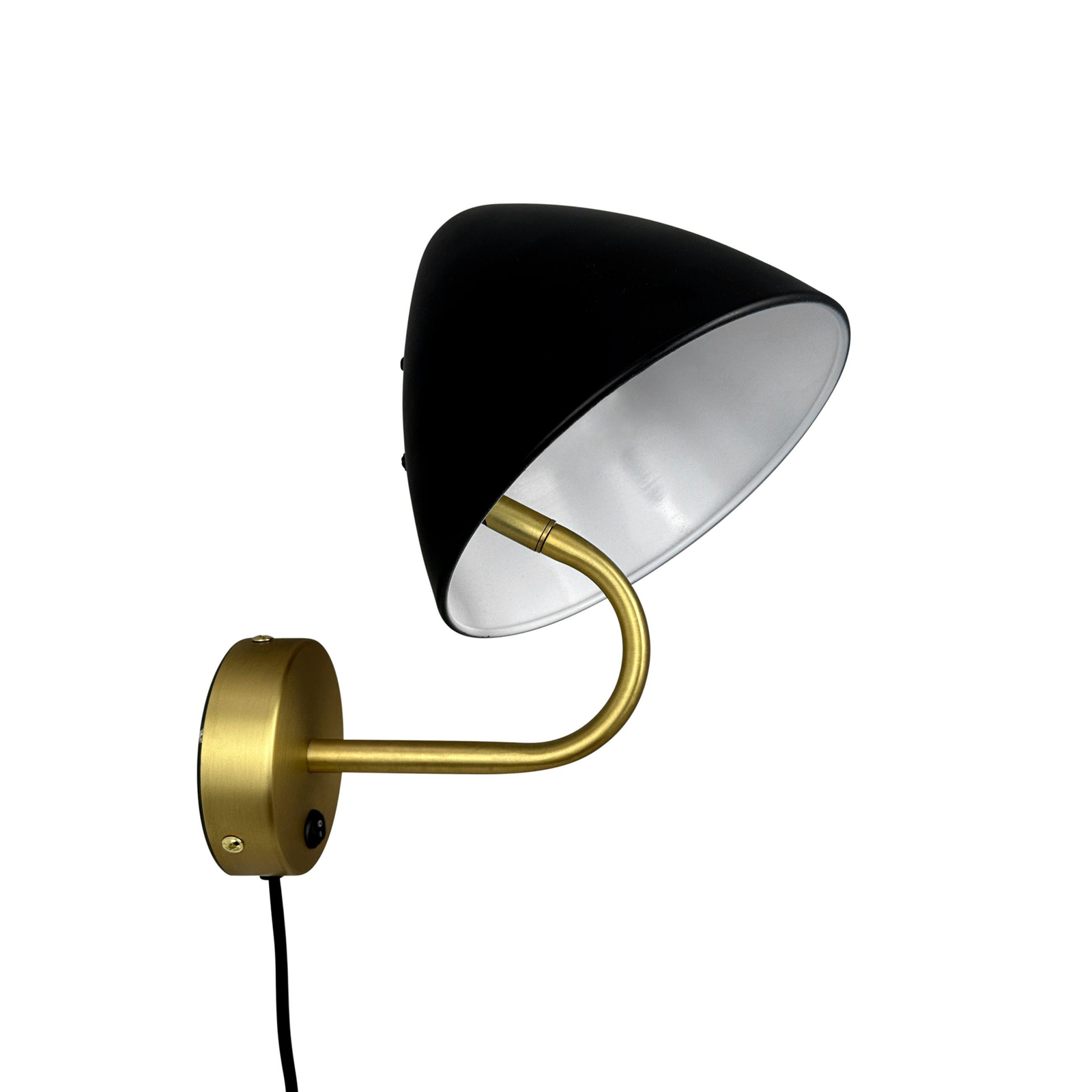 Dyberg Larsen wall lamp Oulu, black/brass, Ø 20.3 cm