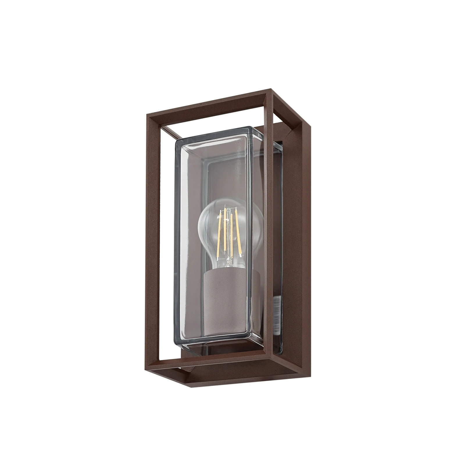 Aplique de exterior Arcchio Ismera, color óxido, IP65, cristal, E27