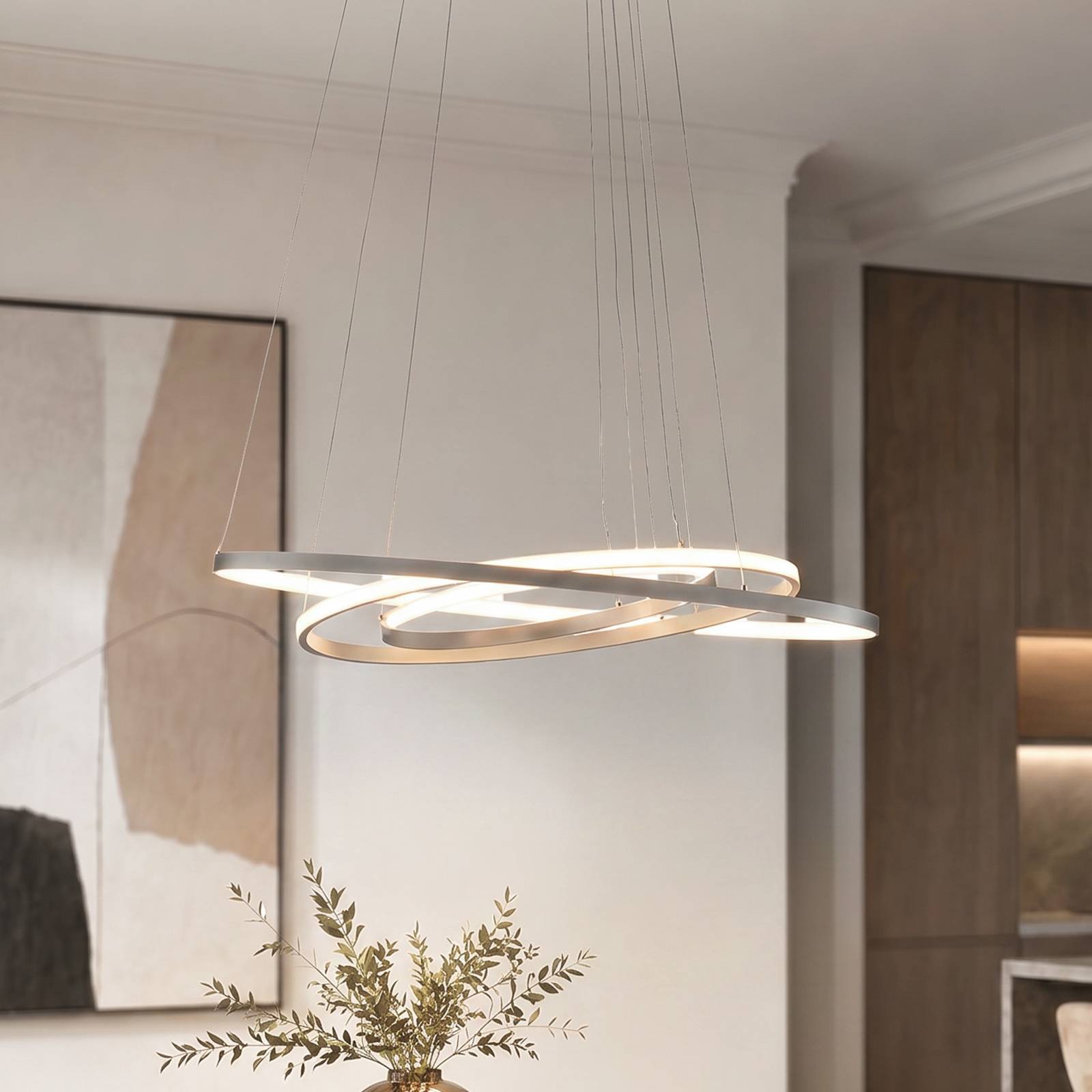Lucande Ezana Led Pendant Light, Nickel, Metal, Ø 80 Cm