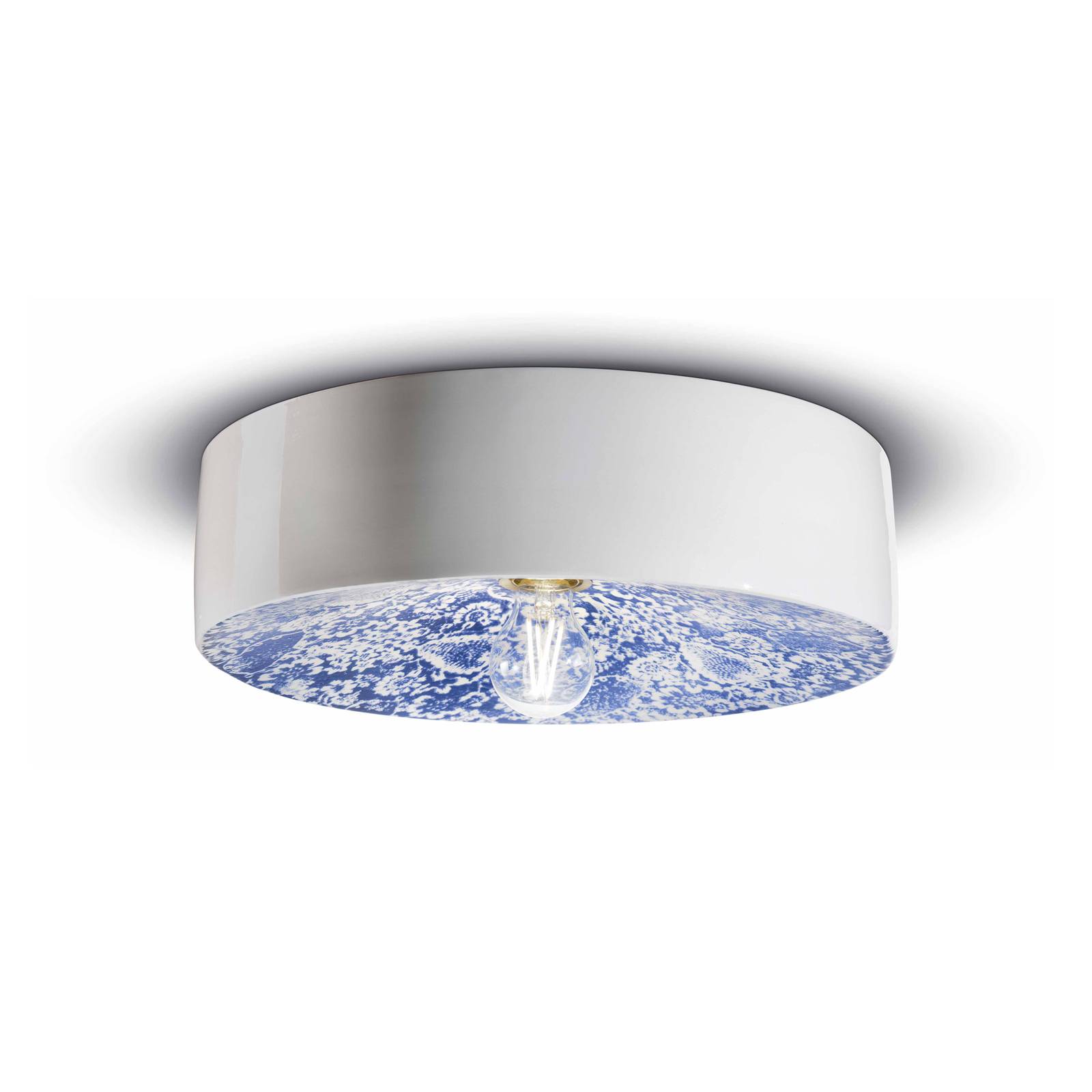E-shop PI stropné svietidlo, kvetinový vzor, Ø 40 cm modrá/biela