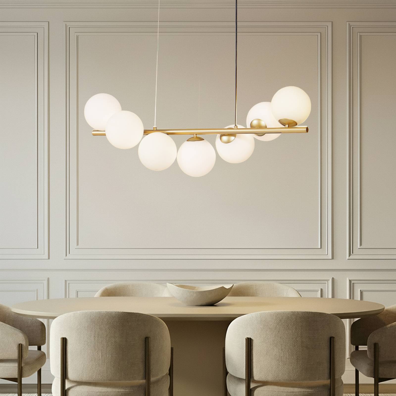 Lucande Hängeleuchte Isandro, 95 cm, gold, weiß, 7-flg., G9 günstig online kaufen